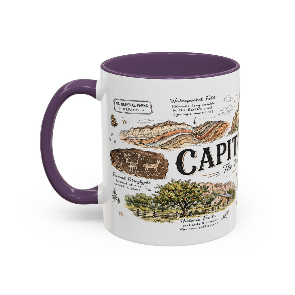 Capitol Reef National Park Coffee Mug | Utah Sandstone Canyon Hiking Gift | Accent Color Ceramic 11oz 15oz