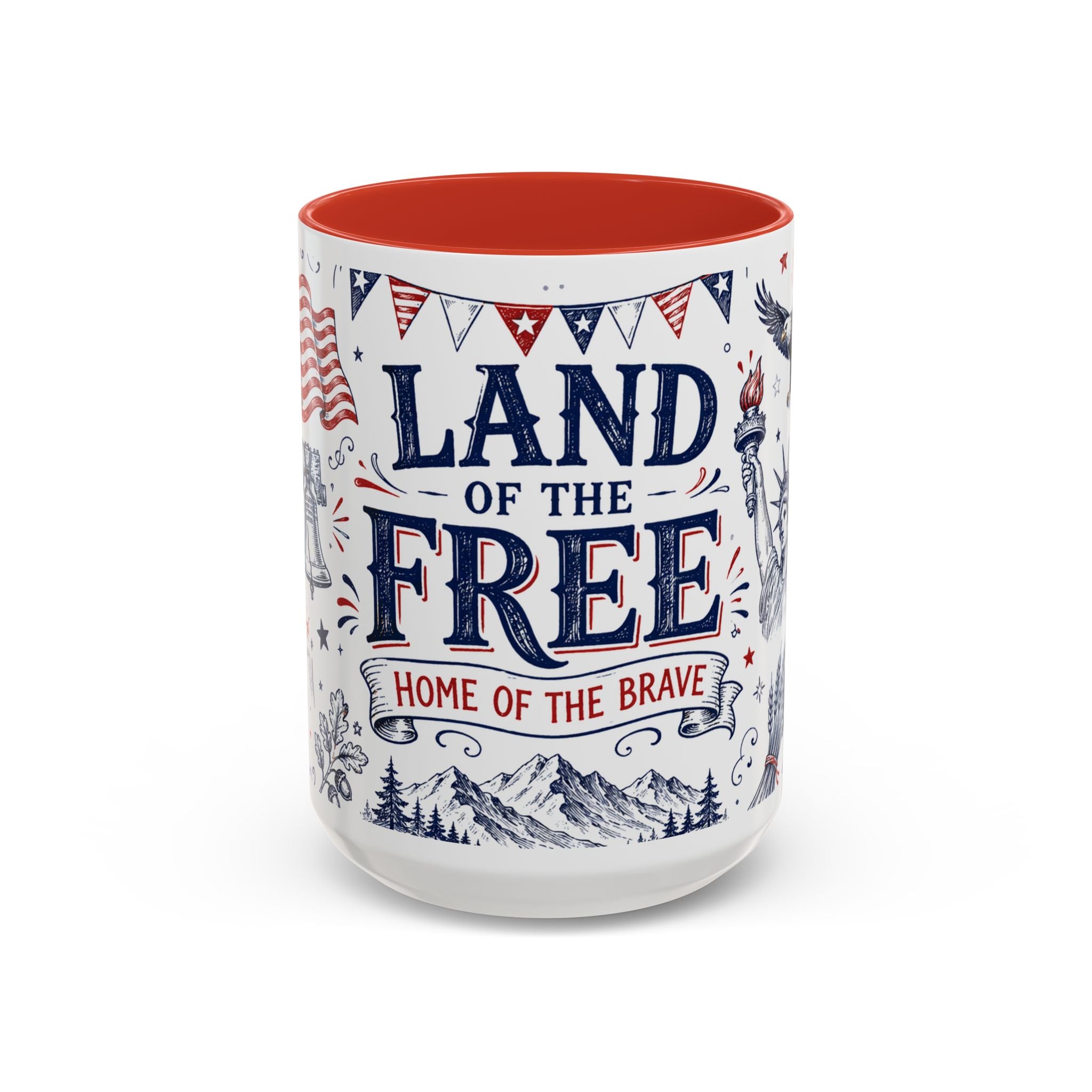 Land of the Free Coffee Mug | Home of the Brave 4th of July Gift | Accent Color Ceramic 11oz 15oz