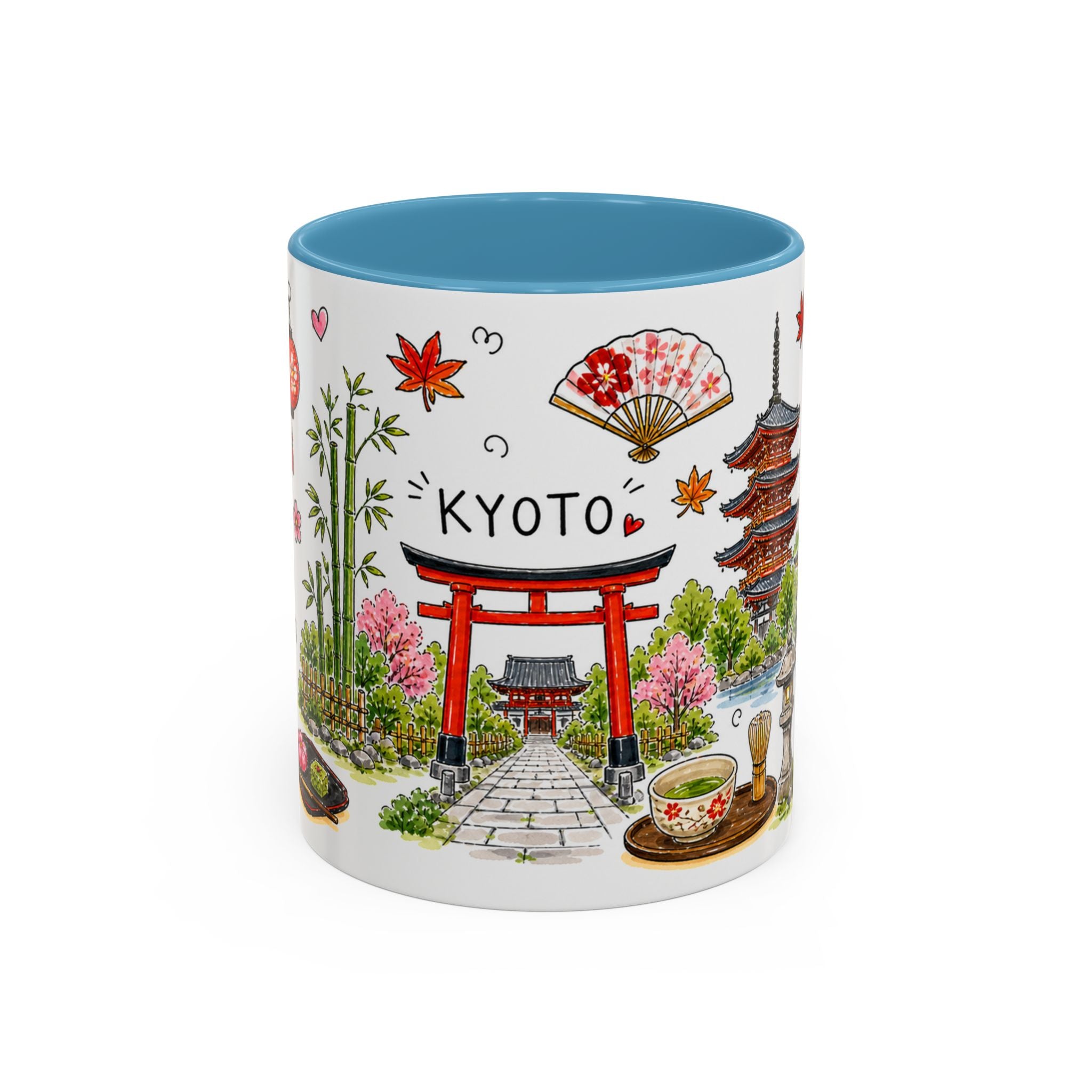 Kyoto Illustrated Travel Mug | City Souvenir Accent Coffee Mug | 11oz 15oz Ceramic Cup