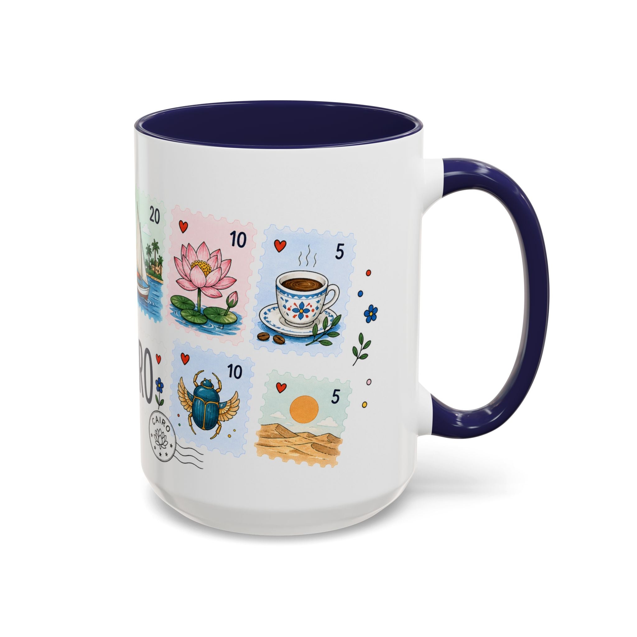 Cairo Coffee Mug | Postage Stamp Collage Mug | Travel Souvenir Accent Cup 11oz 15oz