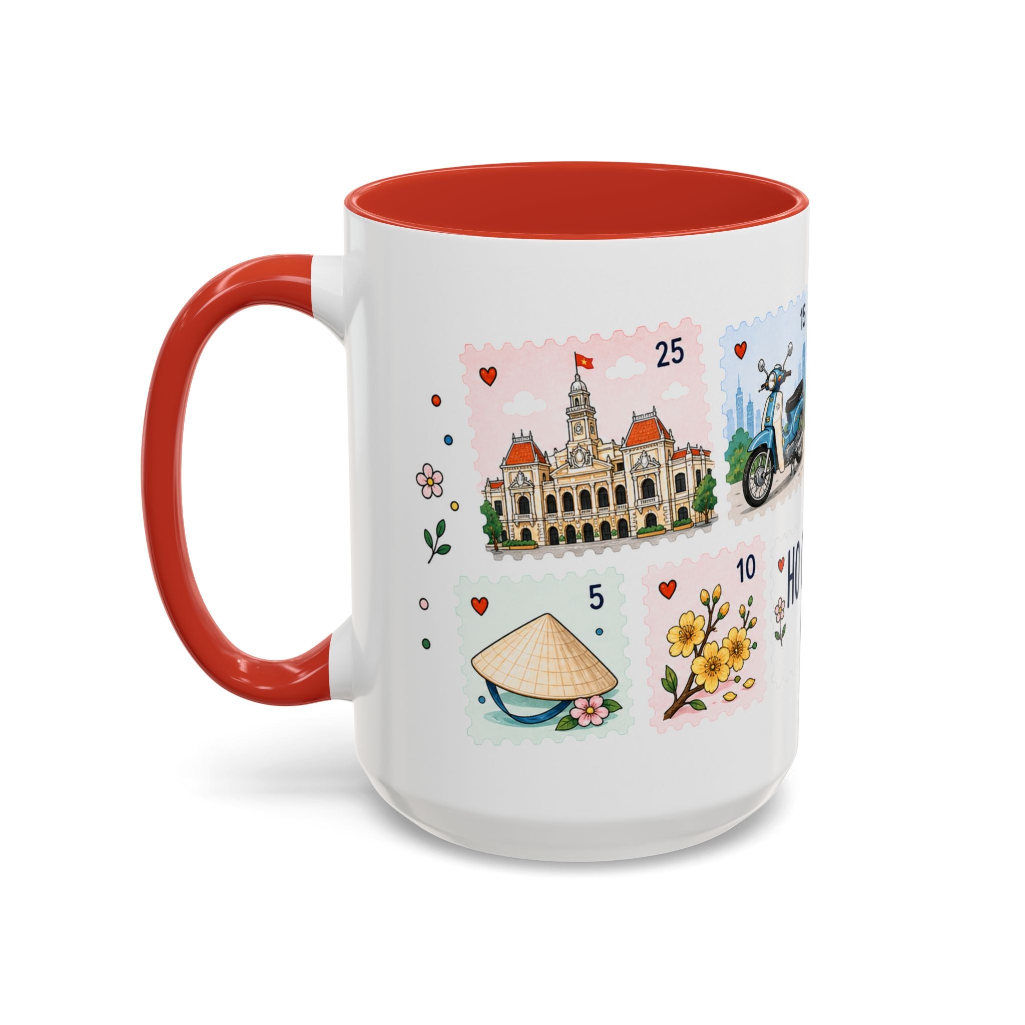 Ho Chi Minh City Coffee Mug | Postage Stamp Collage Mug | Travel Souvenir Accent Cup 11oz 15oz