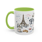 Paris Coffee Mug | France Souvenir Travel Gift | Accent Color Ceramic 11oz 15oz