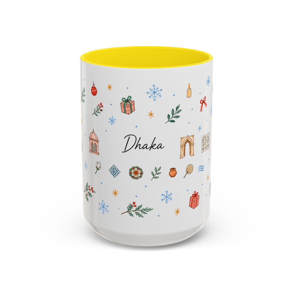 Dhaka Christmas Mug | Watercolor Travel Souvenir | Holiday Gift | Accent Ceramic Coffee Cup 11oz 15oz