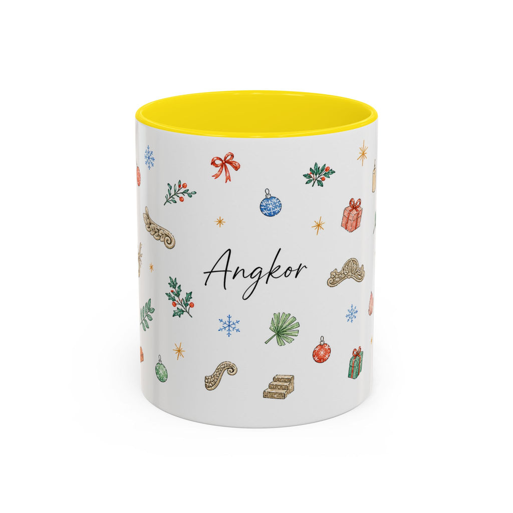 Angkor Christmas Mug | Watercolor Travel Souvenir | Holiday Gift | Accent Ceramic Coffee Cup 11oz 15oz