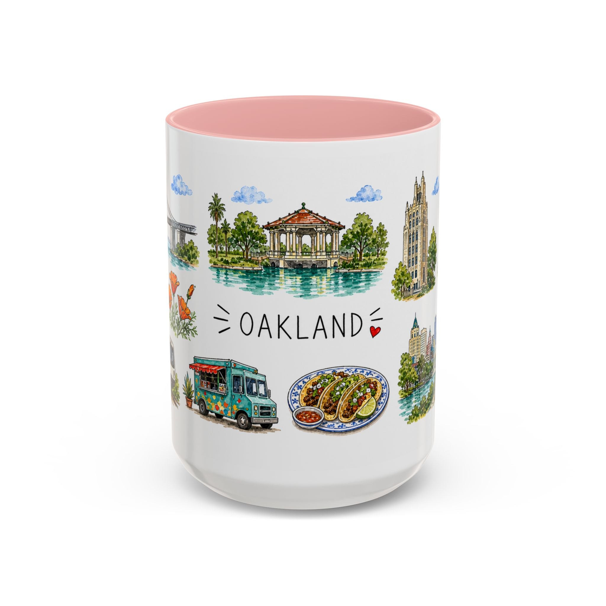 Oakland Illustrated Travel Mug | City Souvenir Accent Coffee Mug | 11oz 15oz Ceramic Cup
