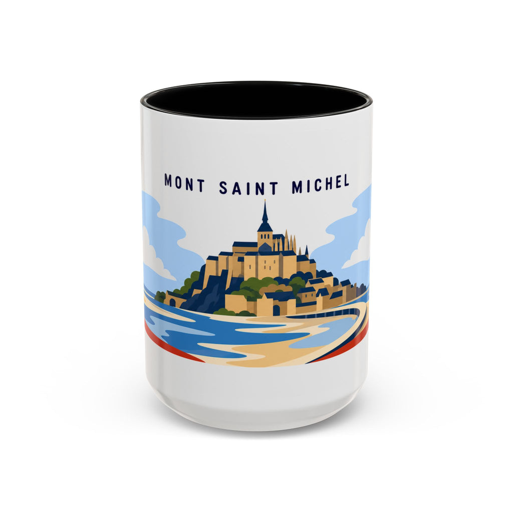 Mont Saint Michel Coffee Mug | Travel Destination Souvenir Gift | Accent Color Ceramic 11oz 15oz