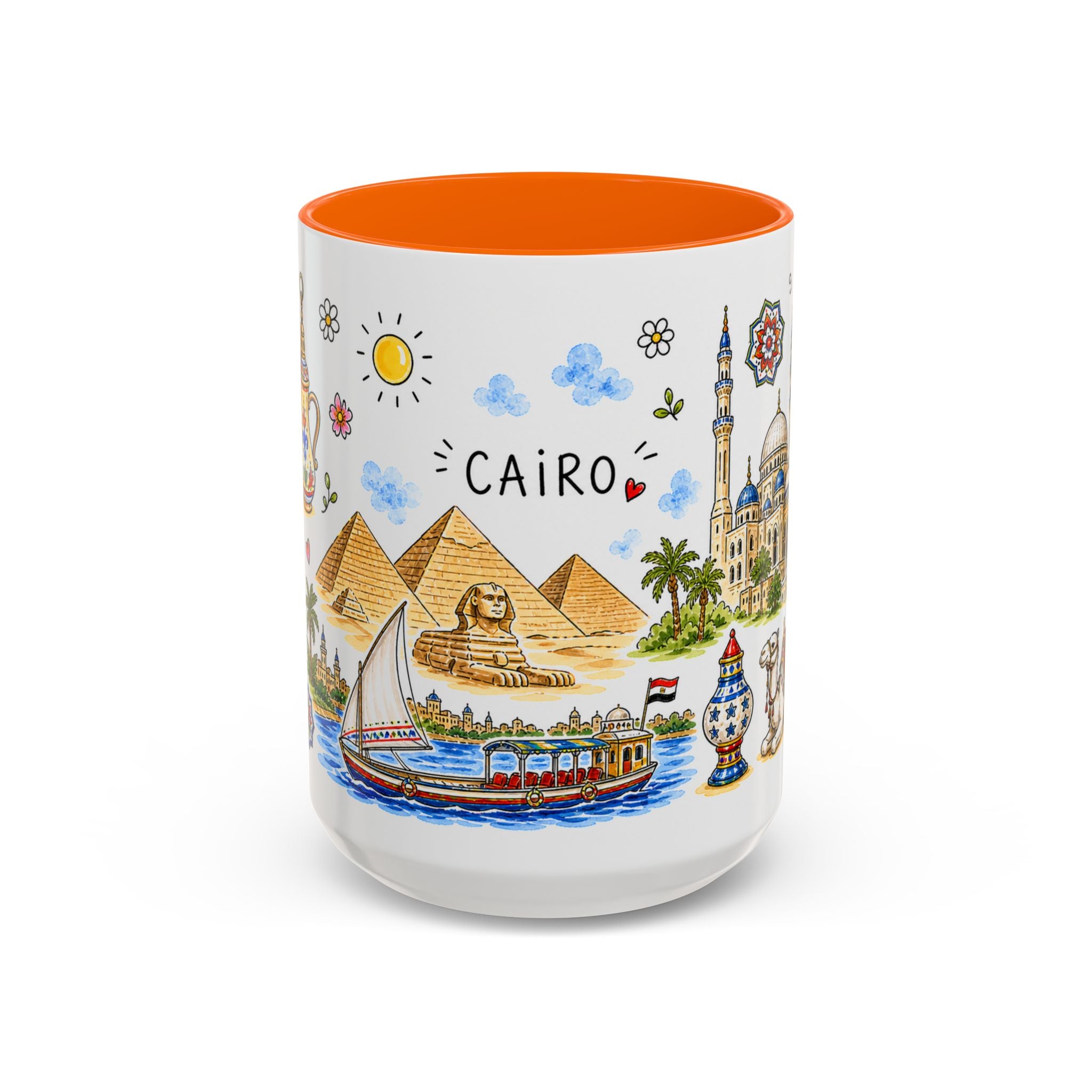 Cairo Illustrated Travel Mug | City Souvenir Accent Coffee Mug | 11oz 15oz Ceramic Cup