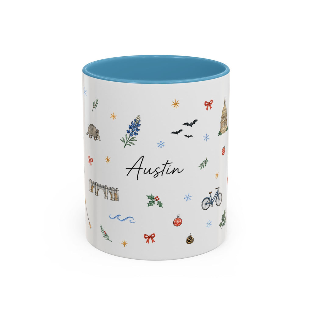 Austin Christmas Mug | Watercolor Travel Souvenir | Holiday Gift | Accent Ceramic Coffee Cup 11oz 15oz