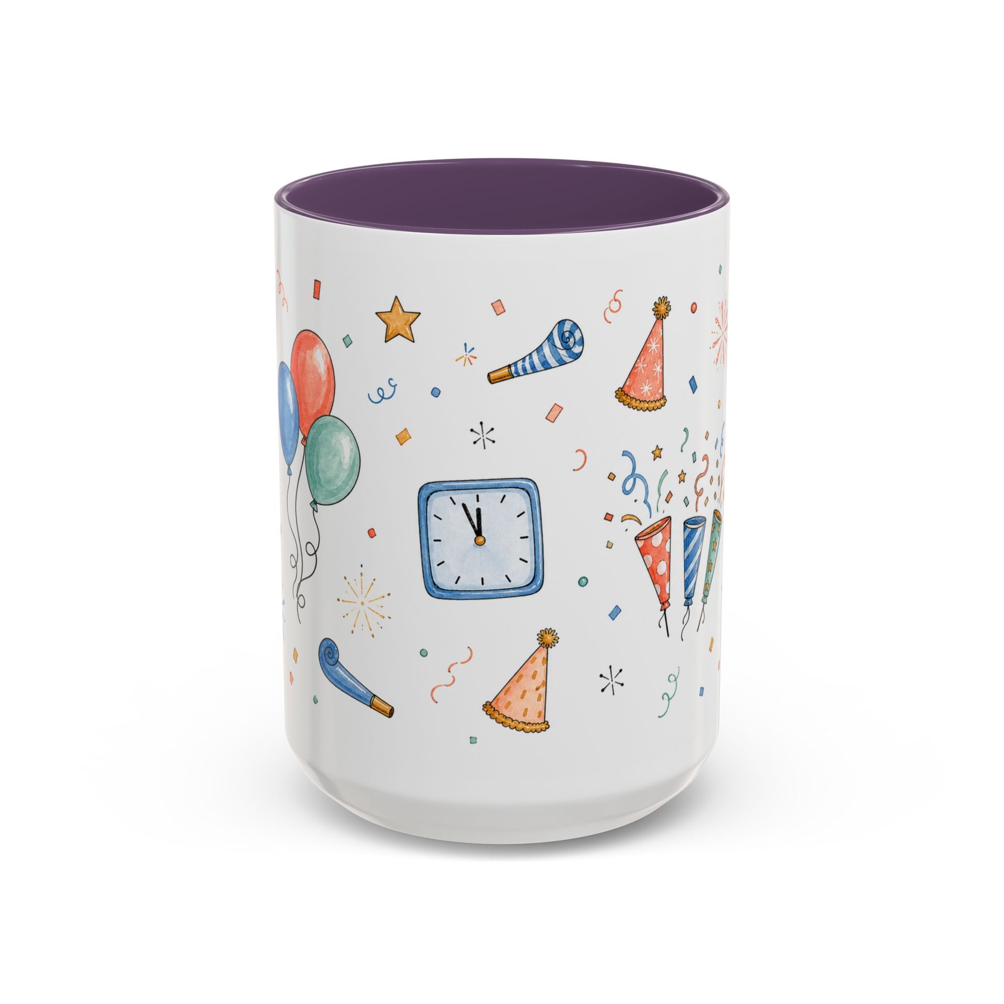 New Year Party Mug | Balloon Popper Watercolor Celebration Gift | Accent Cup 11oz 15oz