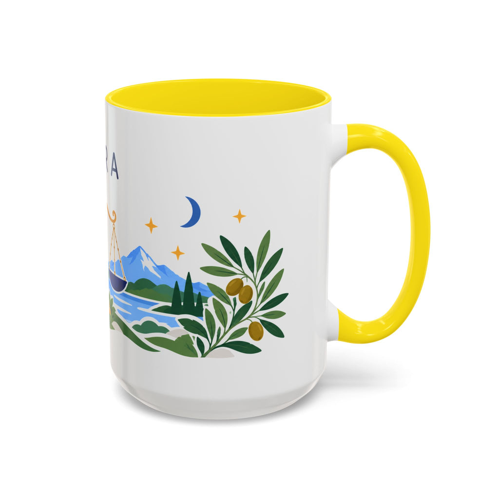 Libra Zodiac Coffee Mug | Scales and Rose Design | Astrology Birthday Gift | 11 oz 15 oz Ceramic Accent Mug