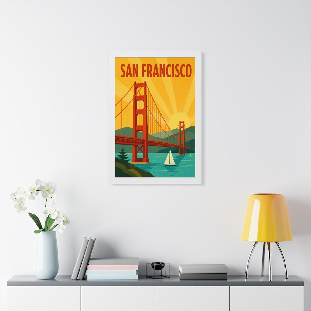 San Francisco United States Framed Poster | Vintage Travel Wall Art | Black Walnut White Frame | 16x24 20x30