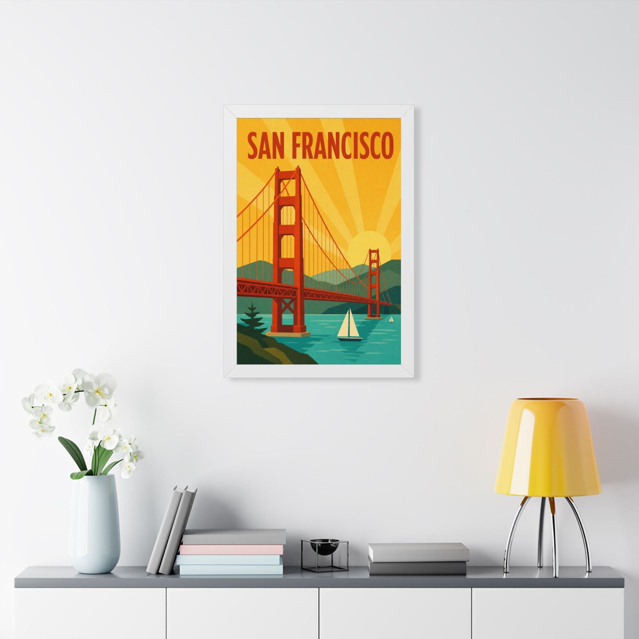 San Francisco United States Framed Poster | Vintage Travel Wall Art | Black Walnut White Frame | 16x24 20x30