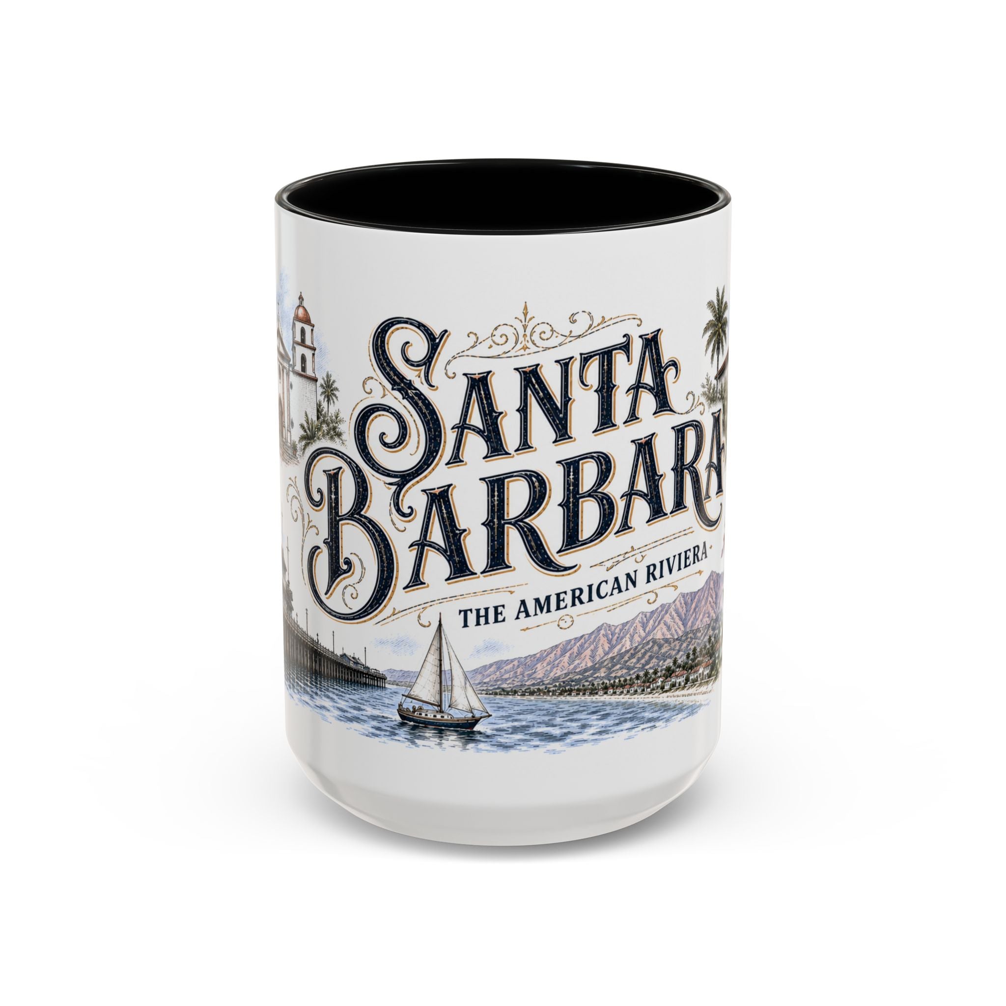 Santa Barbara Coffee Mug | United States Travel Souvenir | Vintage Illustrated City Gift | 11 oz 15 oz Accent Mug