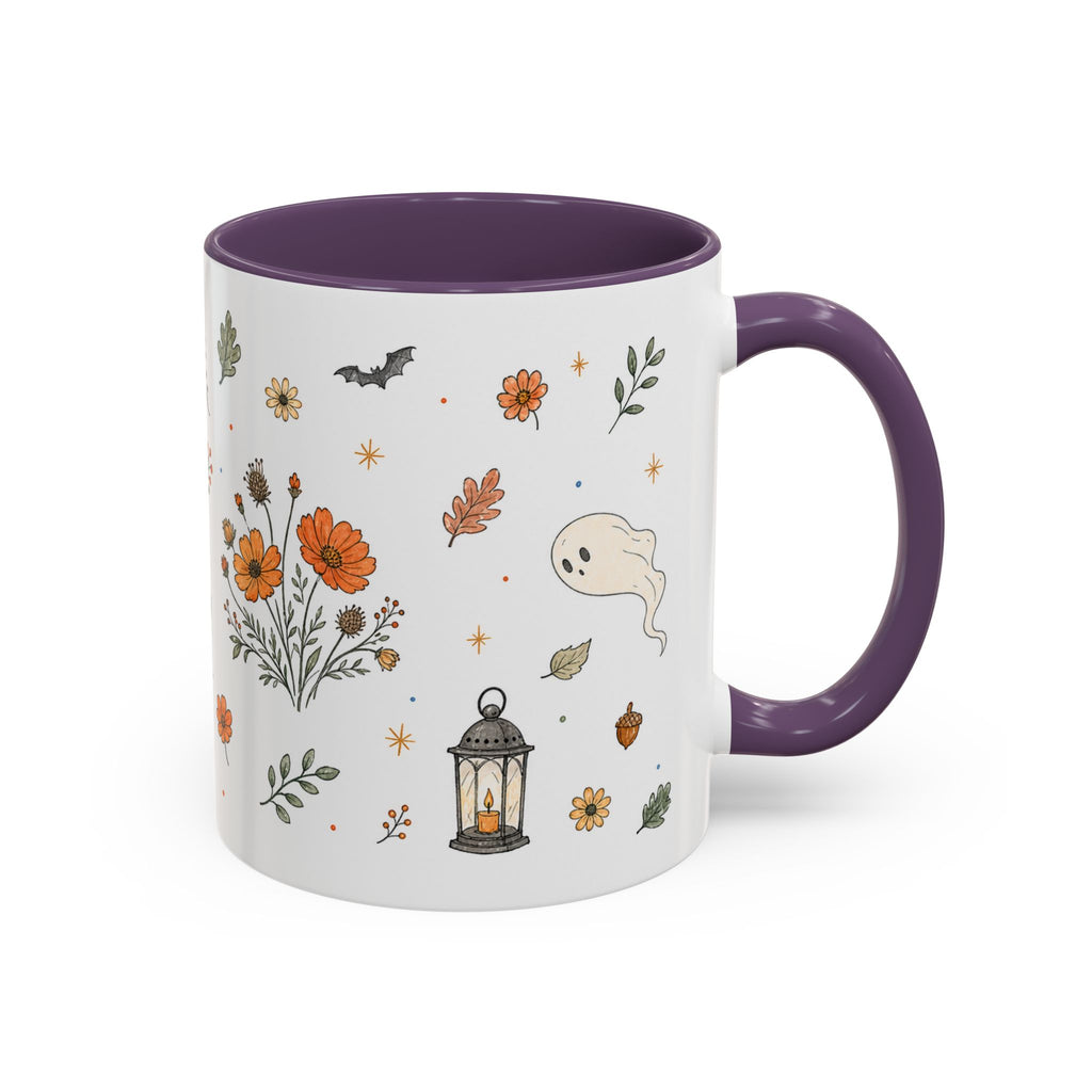 Floral Pumpkin Halloween Mug | Friendly Ghost Watercolor Gift | Accent Cup 11oz 15oz