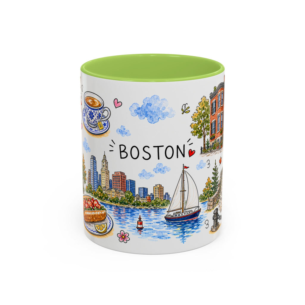 Boston Illustrated Travel Mug | City Souvenir Accent Coffee Mug | 11oz 15oz Ceramic Cup