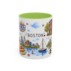 Boston Illustrated Travel Mug | City Souvenir Accent Coffee Mug | 11oz 15oz Ceramic Cup