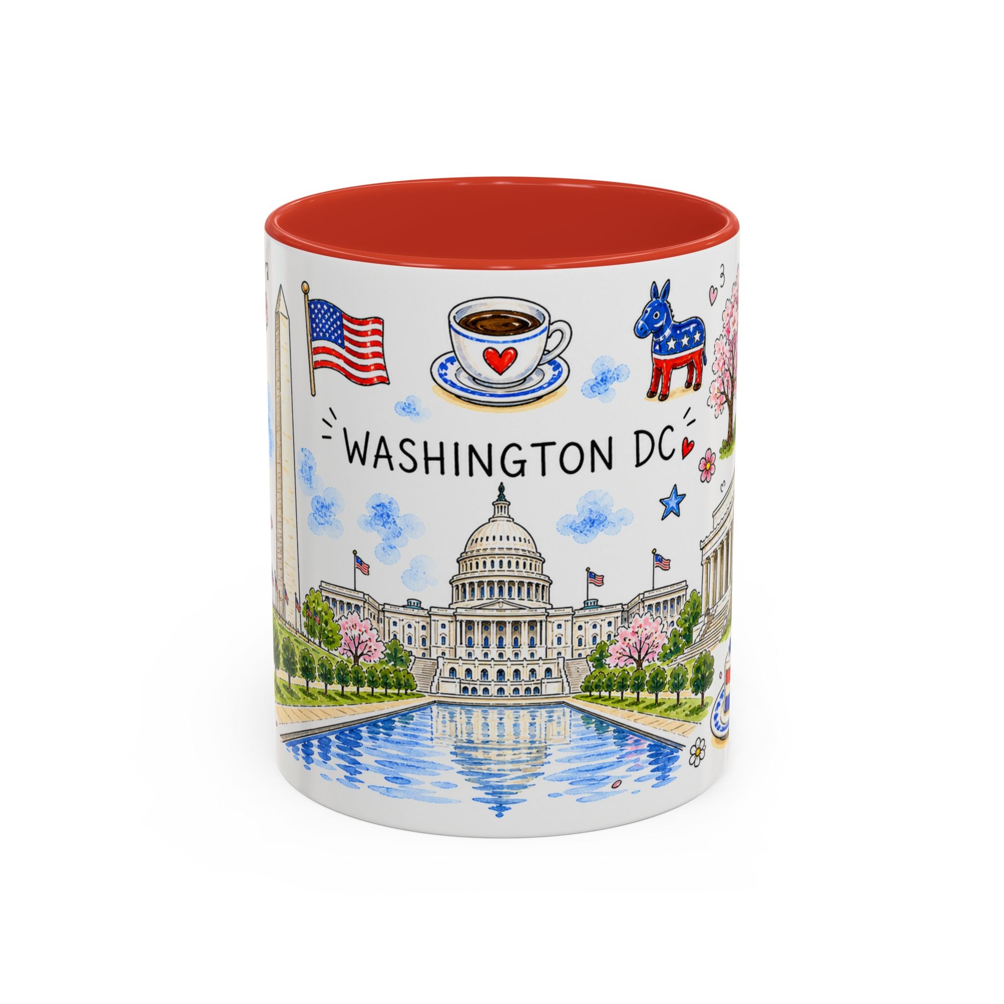 Washington DC Illustrated Travel Mug | City Souvenir Accent Coffee Mug | 11oz 15oz Ceramic Cup