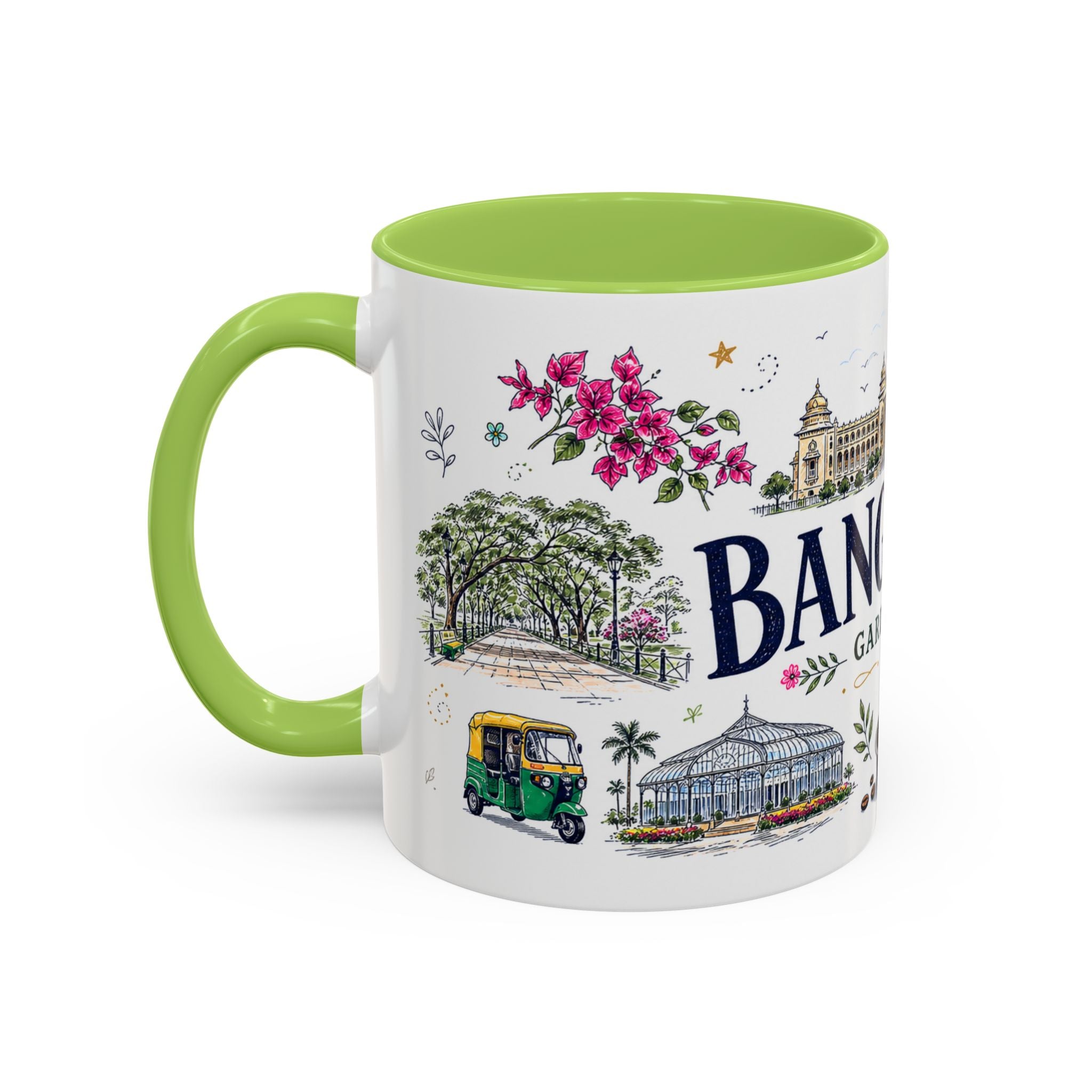 Bangalore Coffee Mug | India Souvenir Travel Gift | Accent Color Ceramic 11oz 15oz