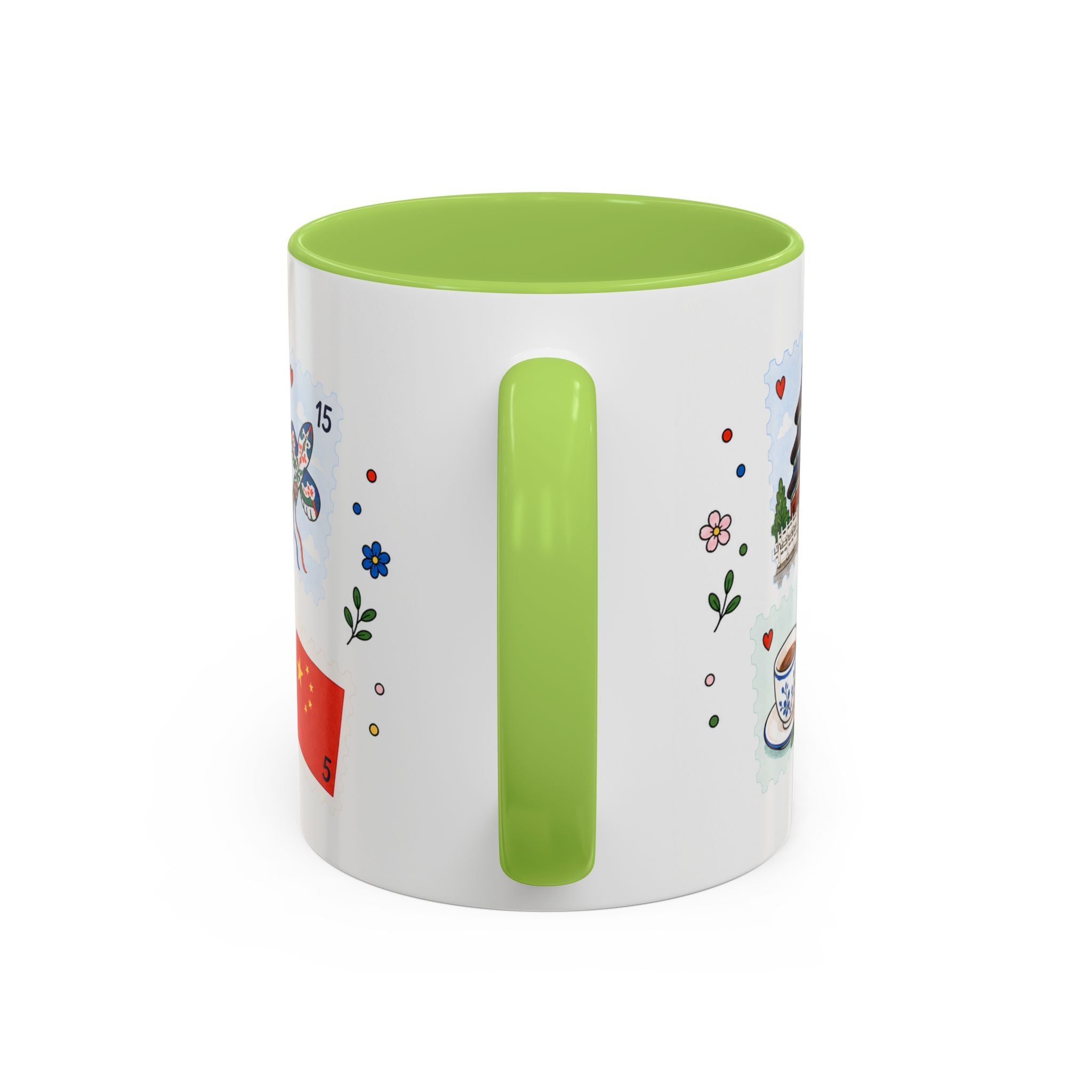 Beijing Coffee Mug | Postage Stamp Collage Mug | Travel Souvenir Accent Cup 11oz 15oz