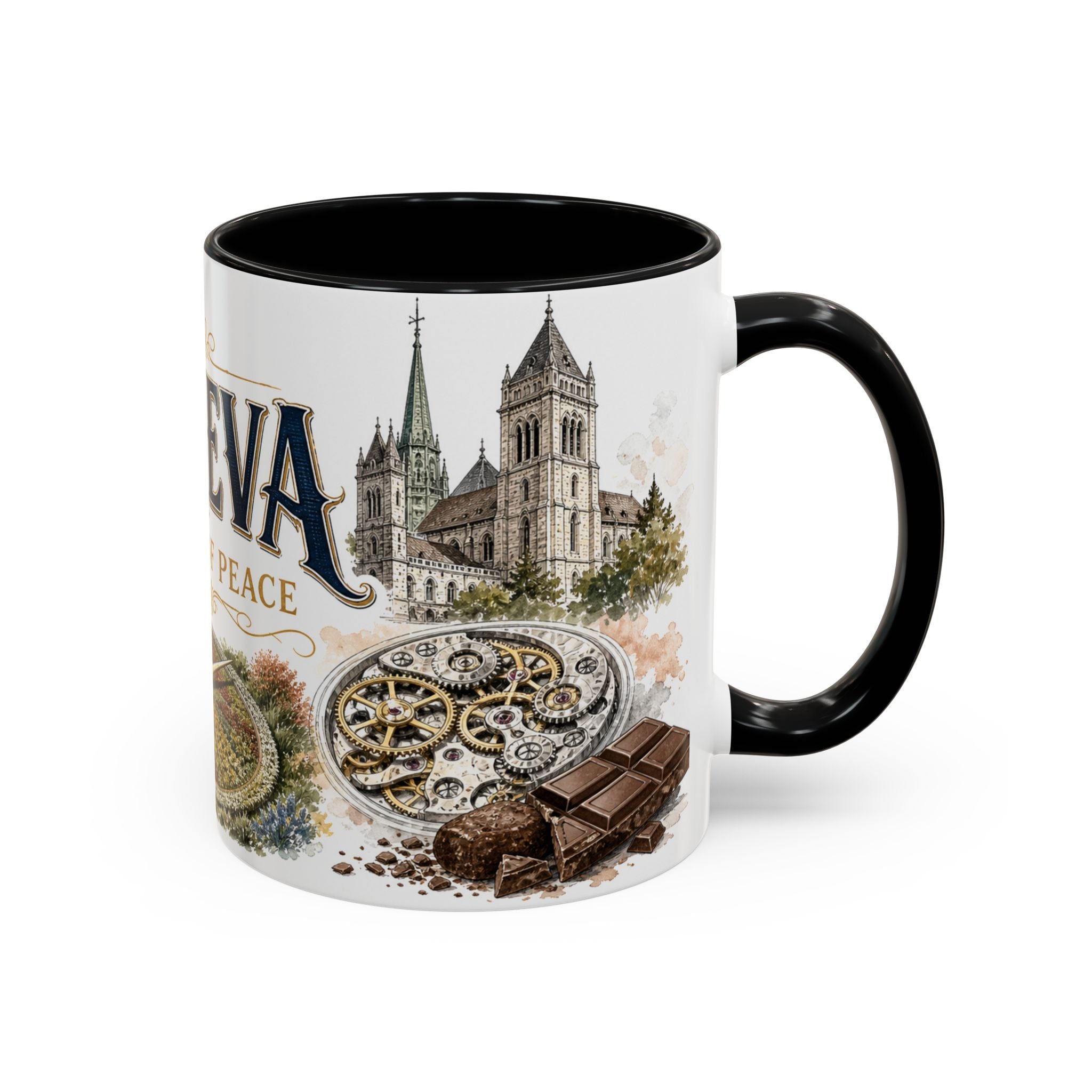 Geneva Coffee Mug | Switzerland Travel Souvenir | Vintage Illustrated City Gift | 11 oz 15 oz Accent Mug
