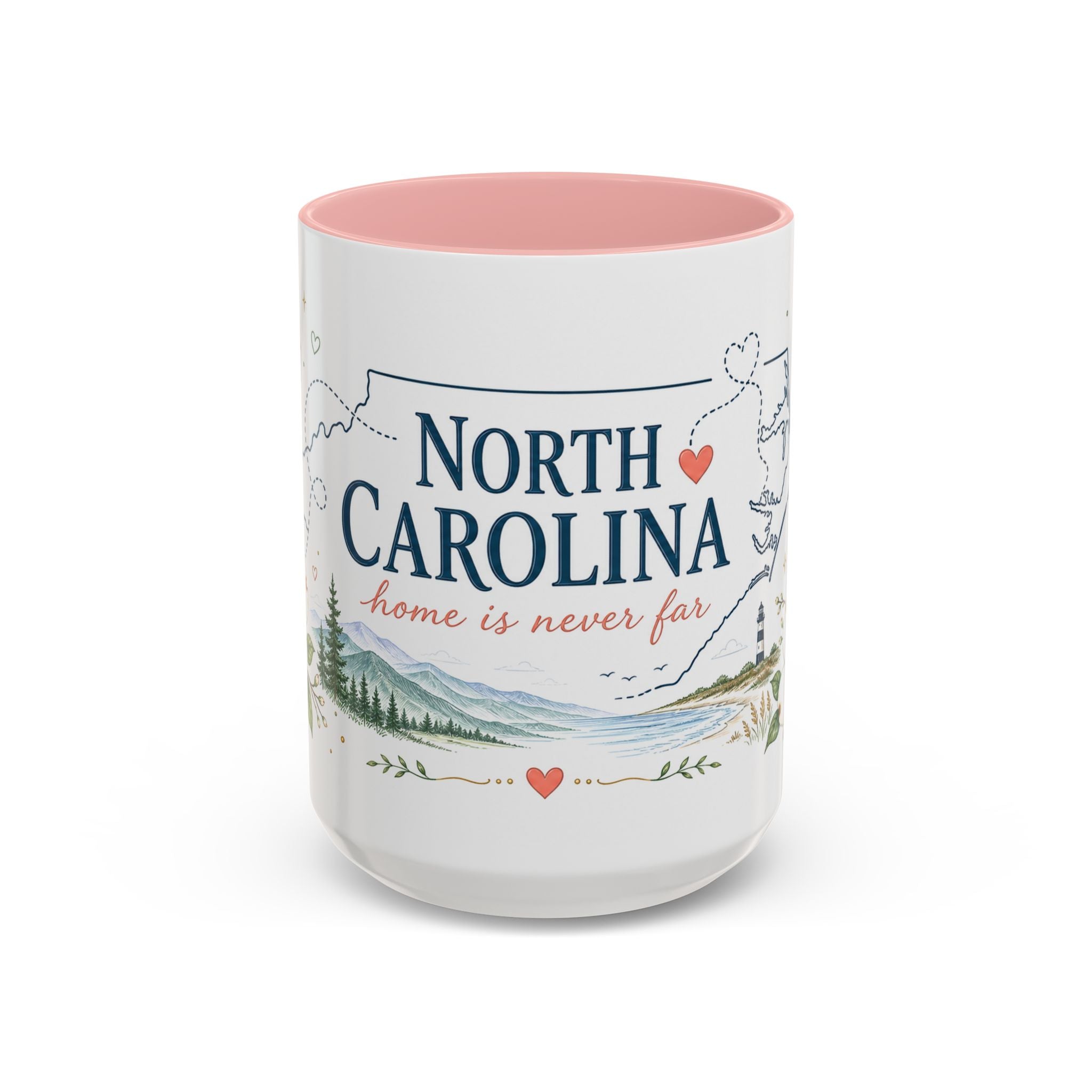 North Carolina State Map Mug | Moving Away, Homesick Gift | Botanical Accent Coffee Cup