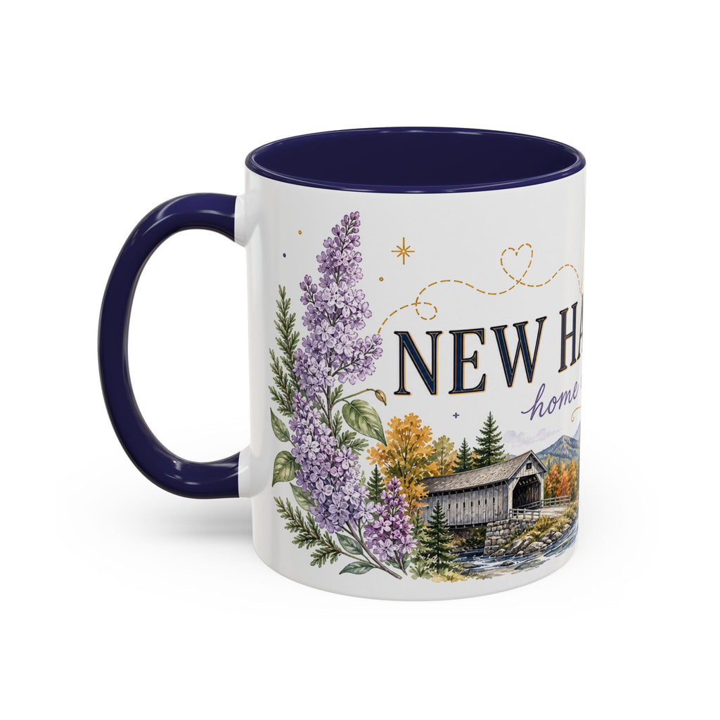 New Hampshire State Map Mug | Botanical Accents, Mountain Landscape Coffee Cup