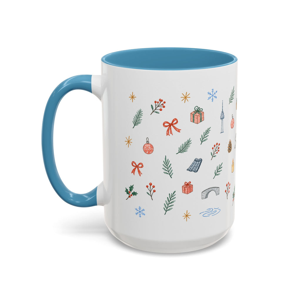 Seoul Christmas Mug | Watercolor Travel Souvenir | Holiday Gift | Accent Ceramic Coffee Cup 11oz 15oz