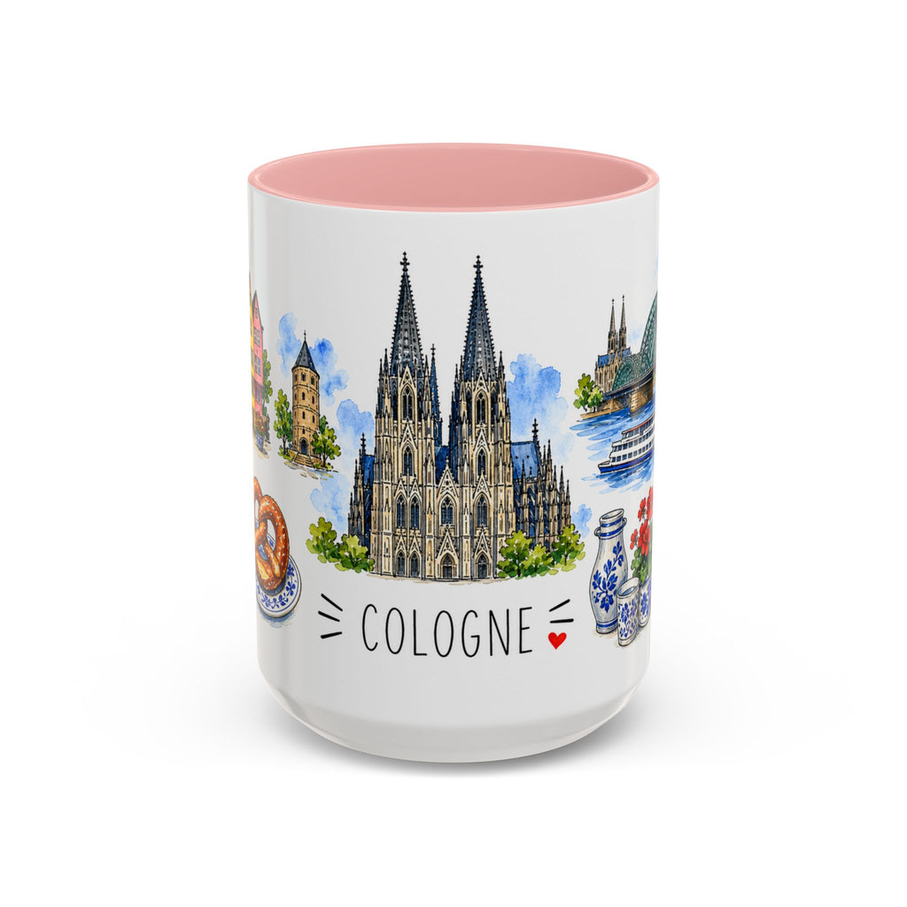 Cologne Illustrated Travel Mug | City Souvenir Accent Coffee Mug | 11oz 15oz Ceramic Cup