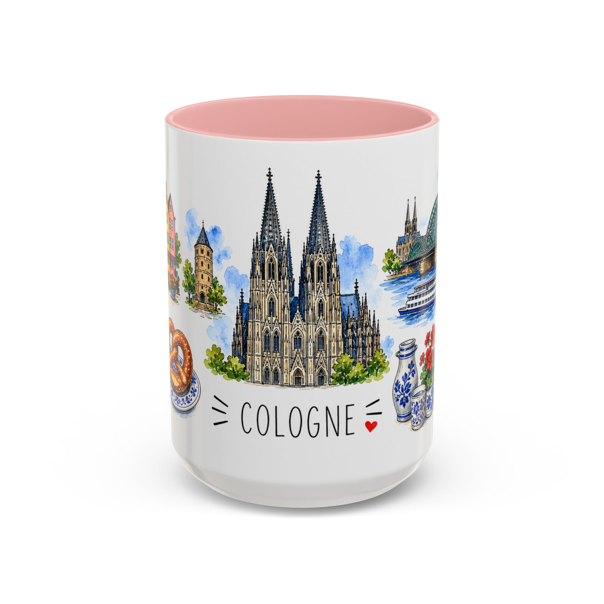 Cologne Illustrated Travel Mug | City Souvenir Accent Coffee Mug | 11oz 15oz Ceramic Cup
