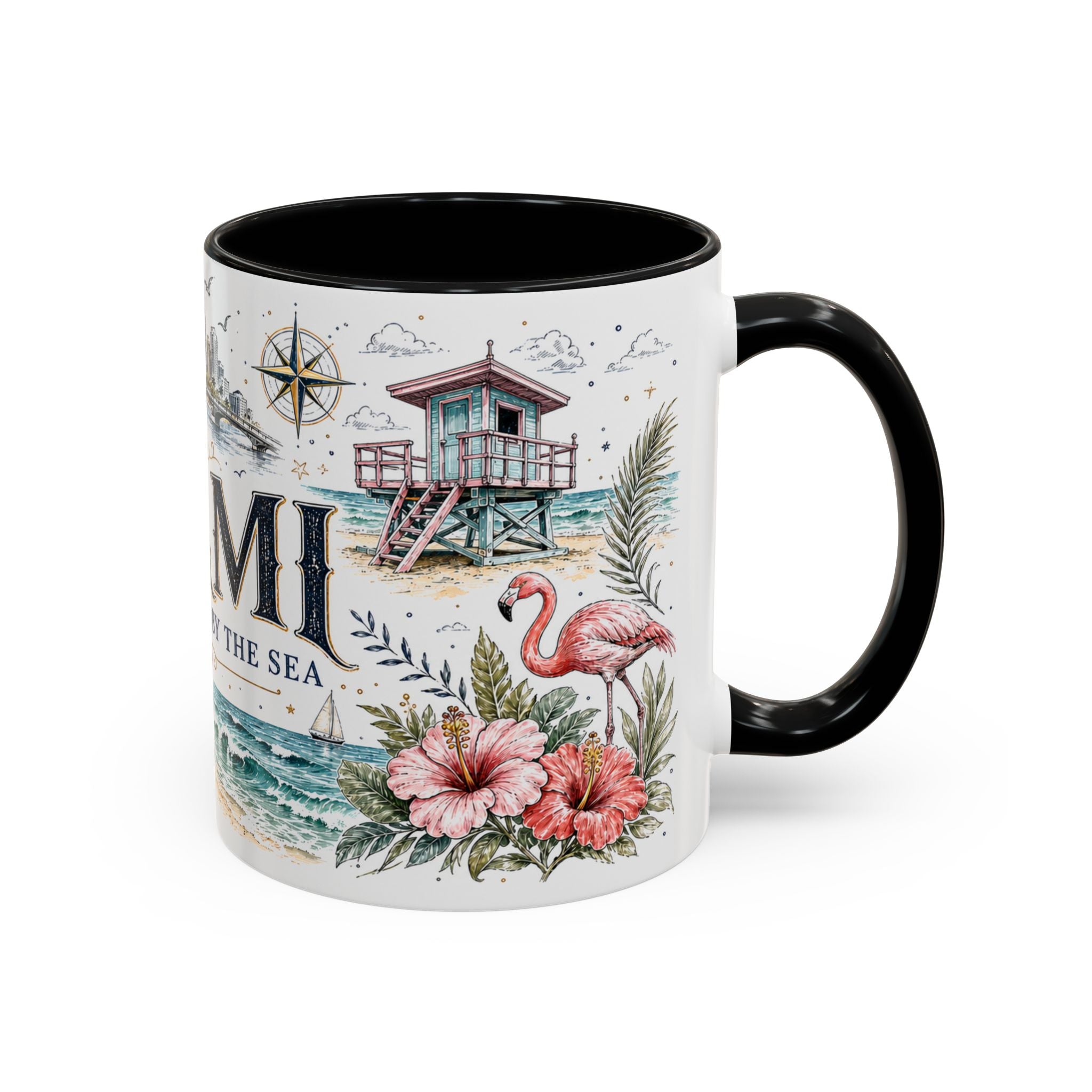 Miami Coffee Mug | United States Travel Souvenir | Vintage Illustrated City Gift | 11 oz 15 oz Accent Mug
