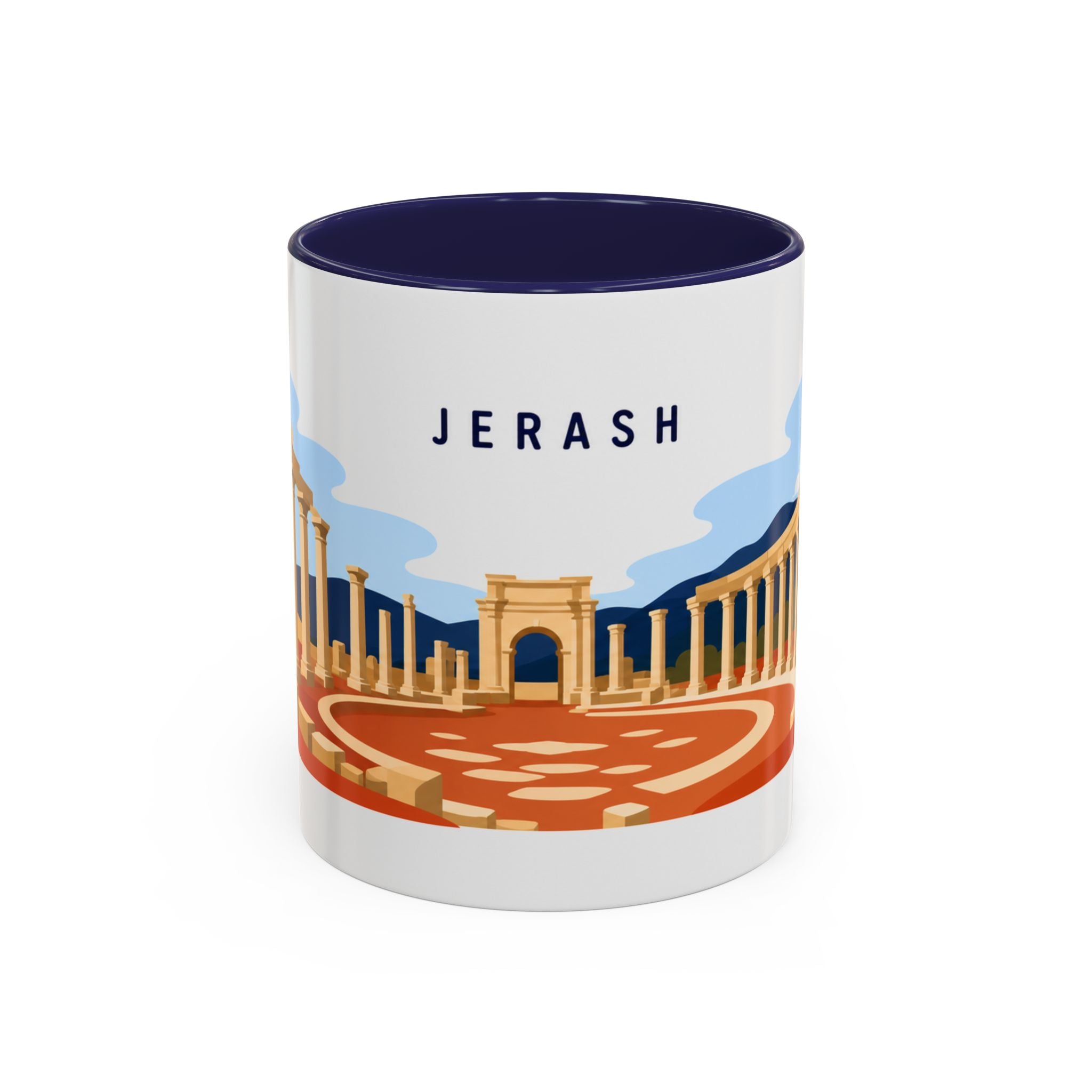 Jerash Coffee Mug | Travel Destination Souvenir Gift | Accent Color Ceramic 11oz 15oz
