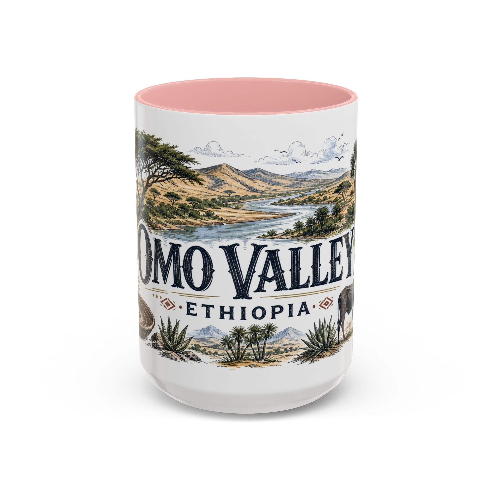 Omo Valley Mug, Ethiopia Travel Souvenir, Bucket List Gift, Accent Ceramic Coffee Mug 11oz 15oz