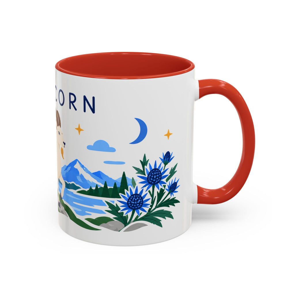 Capricorn Zodiac Coffee Mug | Sea Goat and Floral Design | Astrology Birthday Gift | 11 oz 15 oz Ceramic Accent Mug