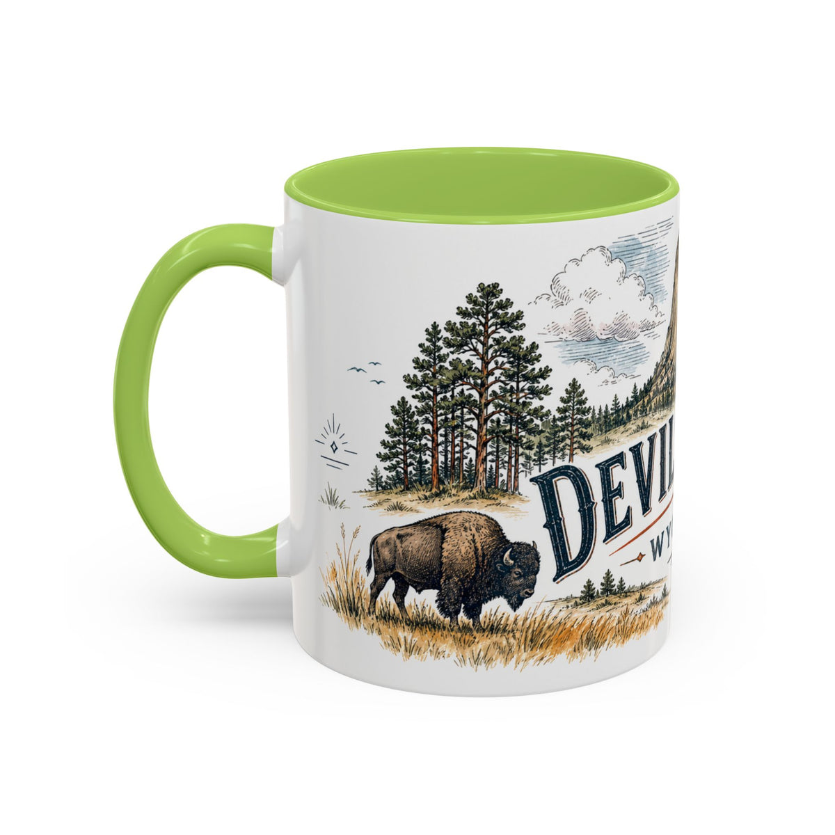 Devils Tower Mug, Wyoming Travel Souvenir, Bucket List Gift, Accent Ceramic Coffee Mug 11oz 15oz