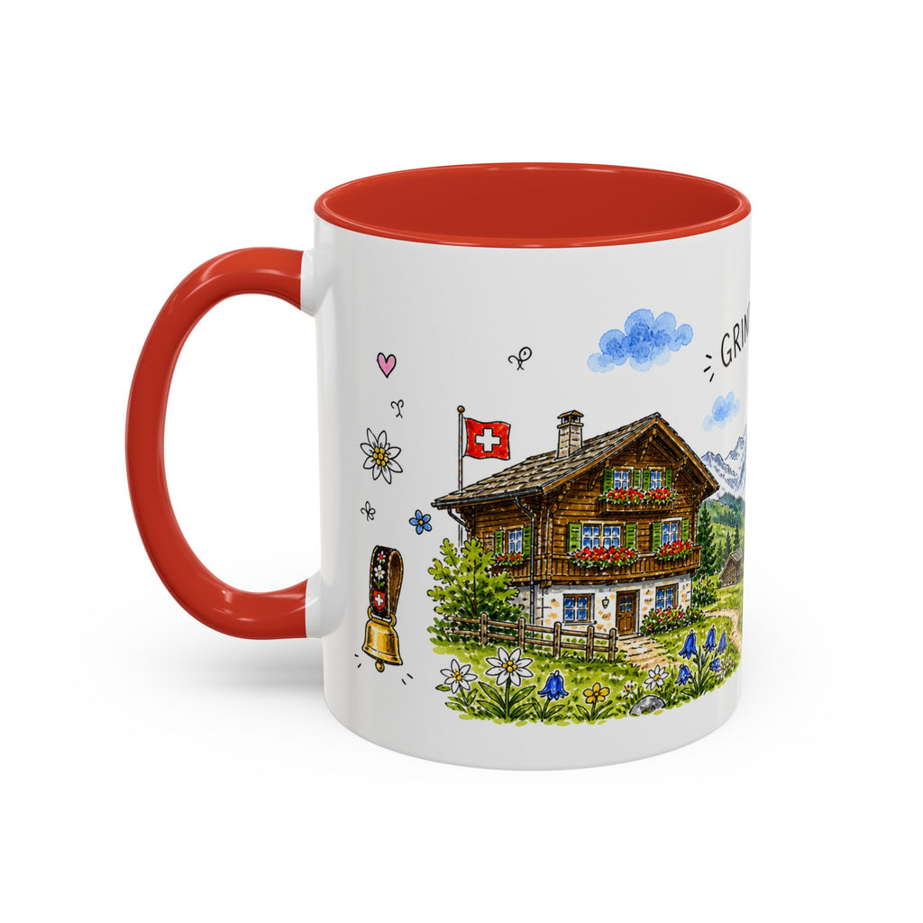 Grindelwald Illustrated Travel Mug | Switzerland Souvenir Accent Coffee Mug | 11oz 15oz Ceramic Cup