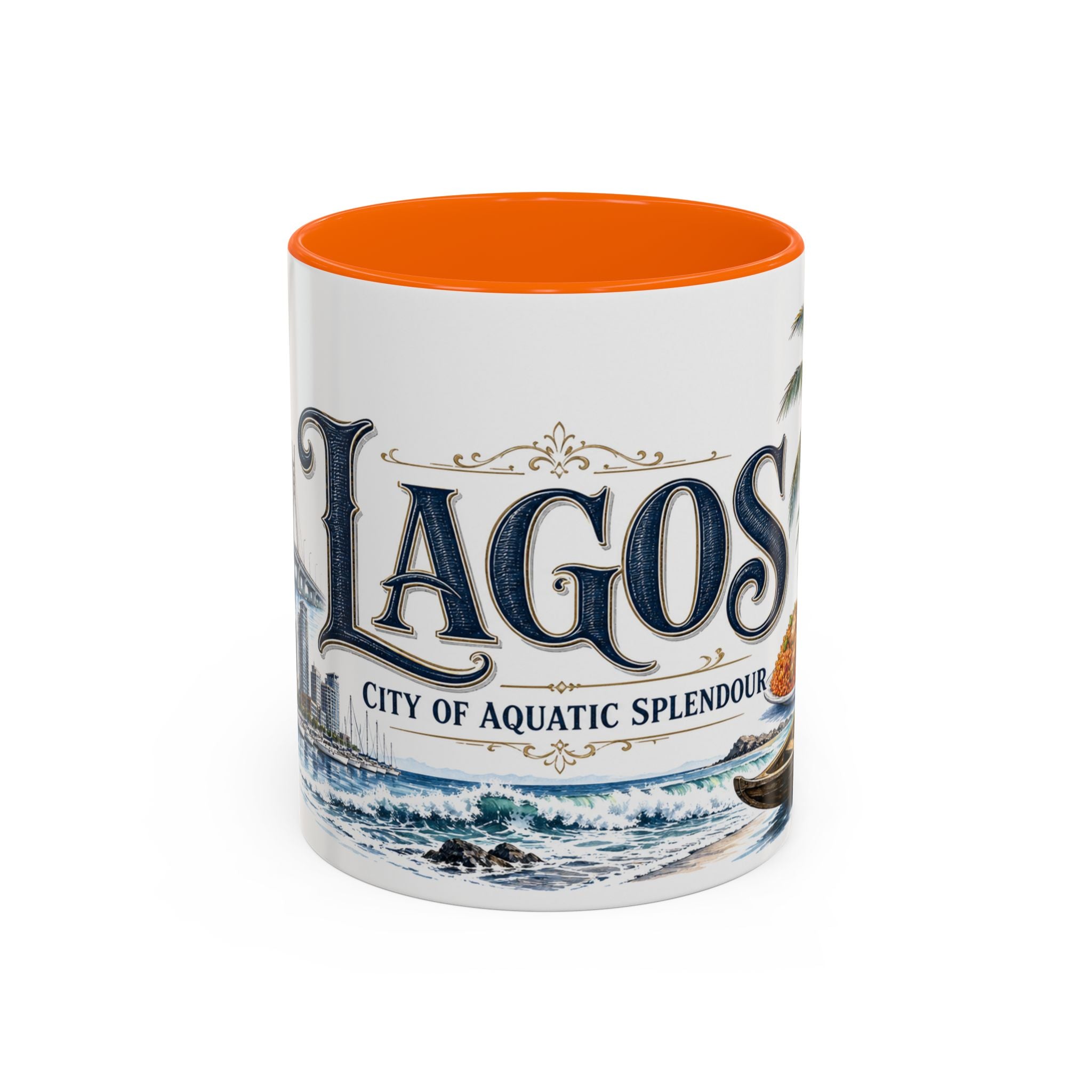 Lagos Coffee Mug | Nigeria Travel Souvenir | Vintage Illustrated City Gift | 11 oz 15 oz Accent Mug