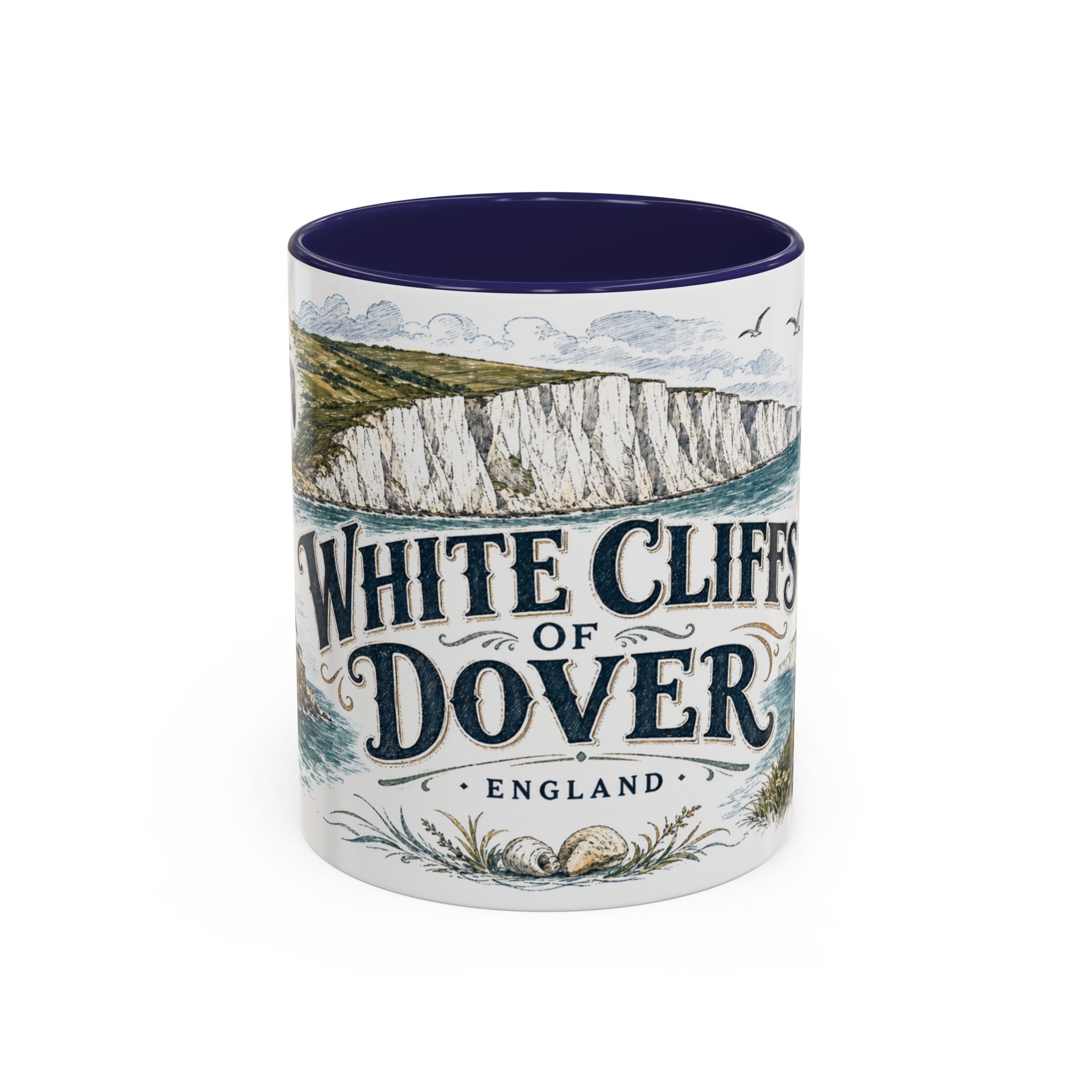 White Cliffs of Dover Mug, England Travel Souvenir, Bucket List Gift, Accent Ceramic Coffee Mug 11oz 15oz