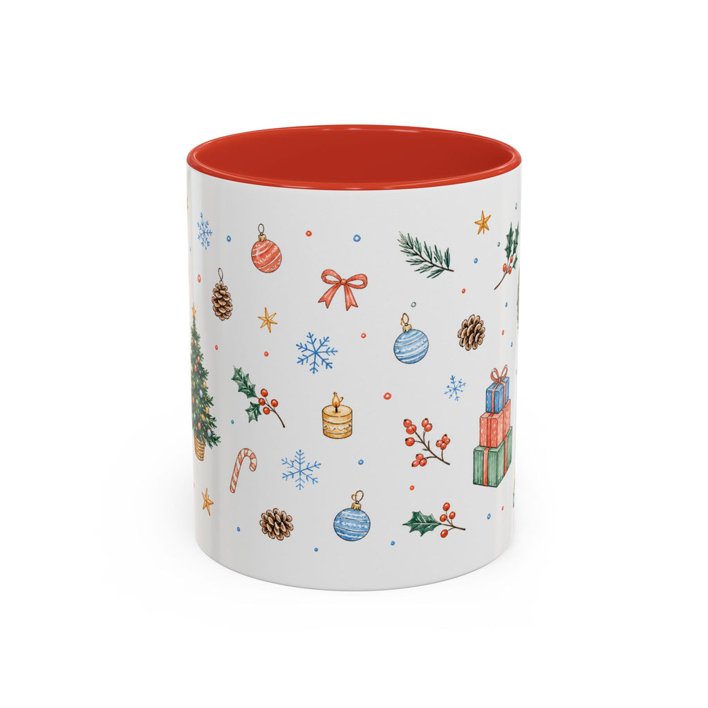 Christmas Mug | Watercolor Tree Gifts Wreath Holiday Cup | Accent Coffee Mug 11oz 15oz