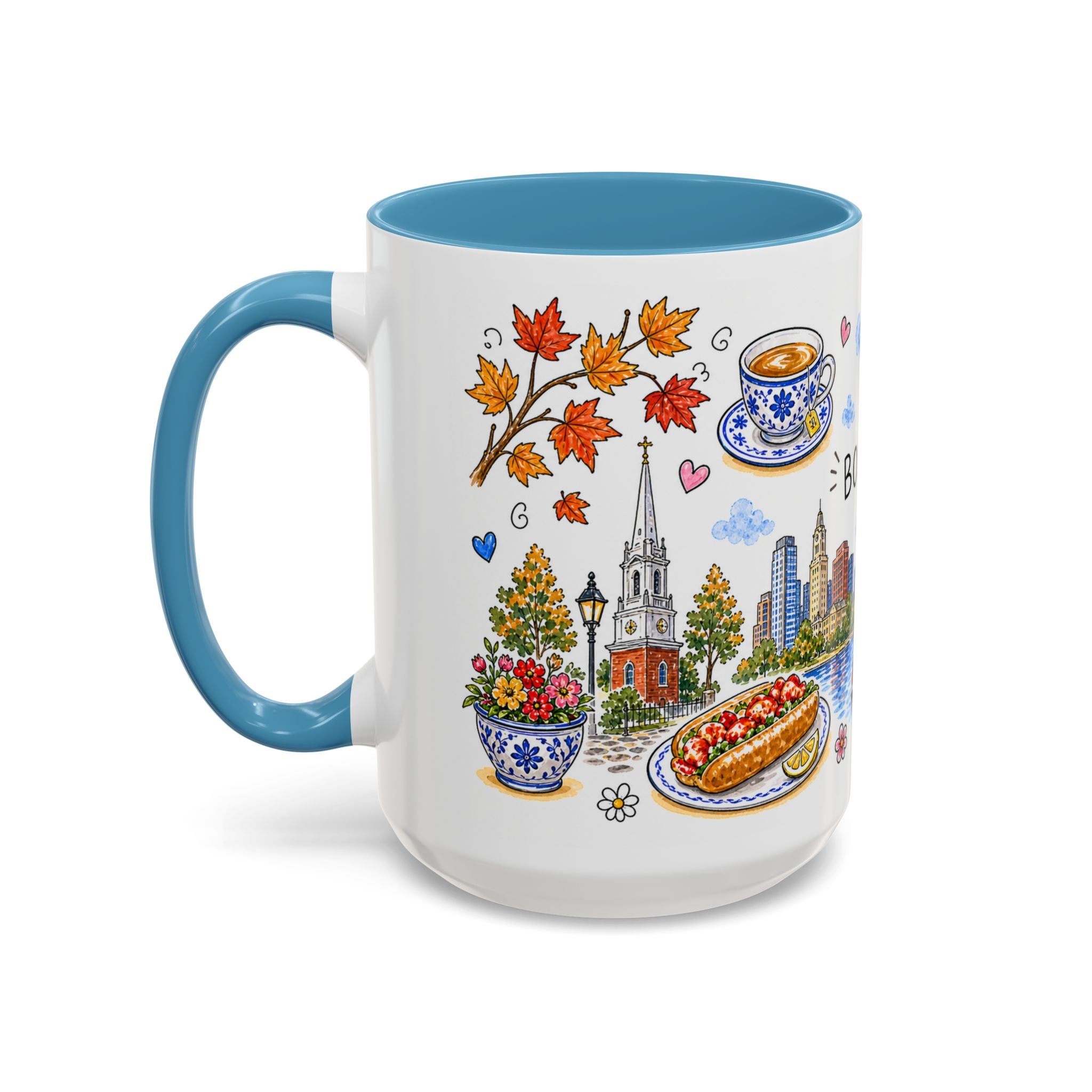 Boston Illustrated Travel Mug | City Souvenir Accent Coffee Mug | 11oz 15oz Ceramic Cup