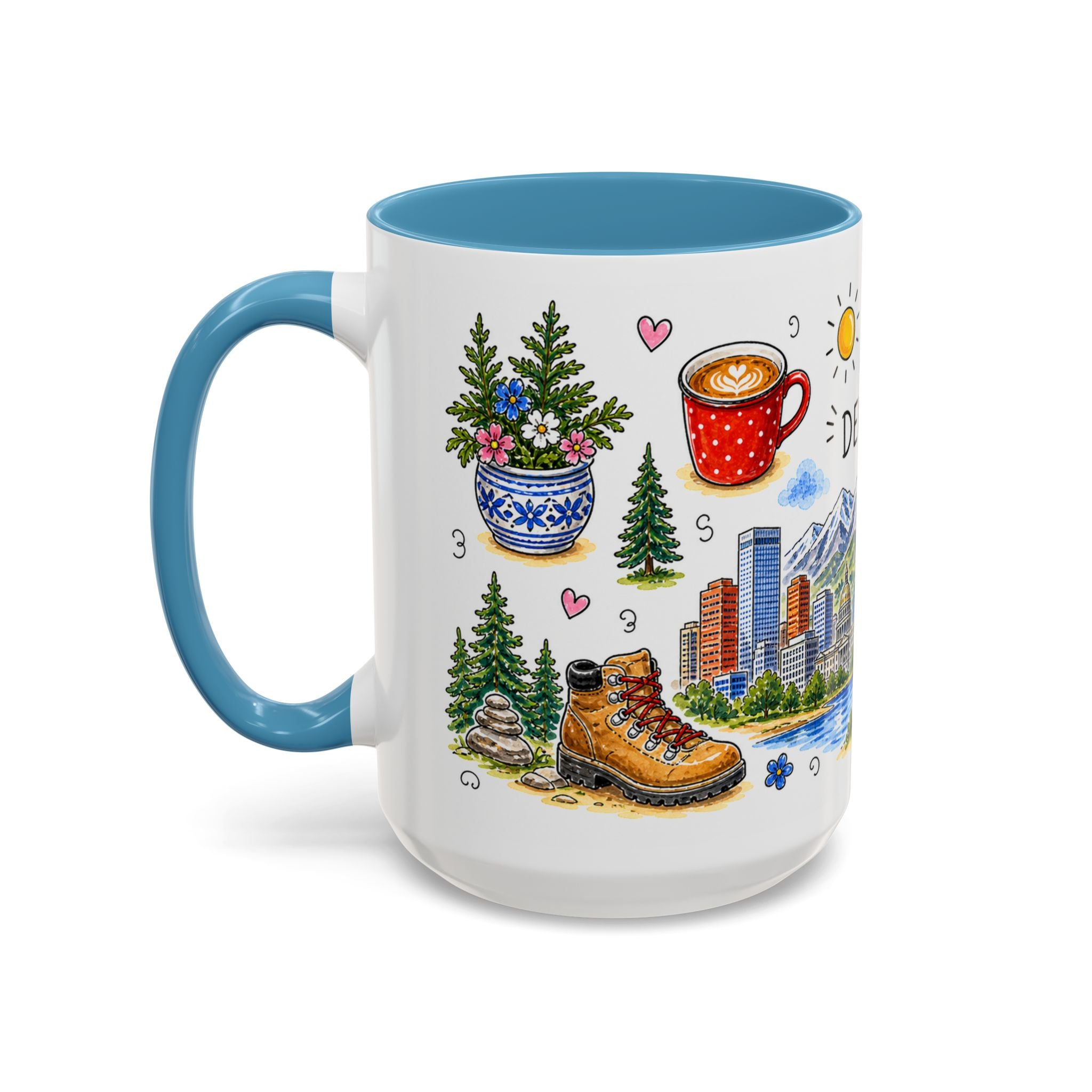 Denver Illustrated Travel Mug | City Souvenir Accent Coffee Mug | 11oz 15oz Ceramic Cup