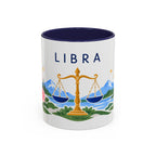 Libra Zodiac Coffee Mug | Scales and Rose Design | Astrology Birthday Gift | 11 oz 15 oz Ceramic Accent Mug