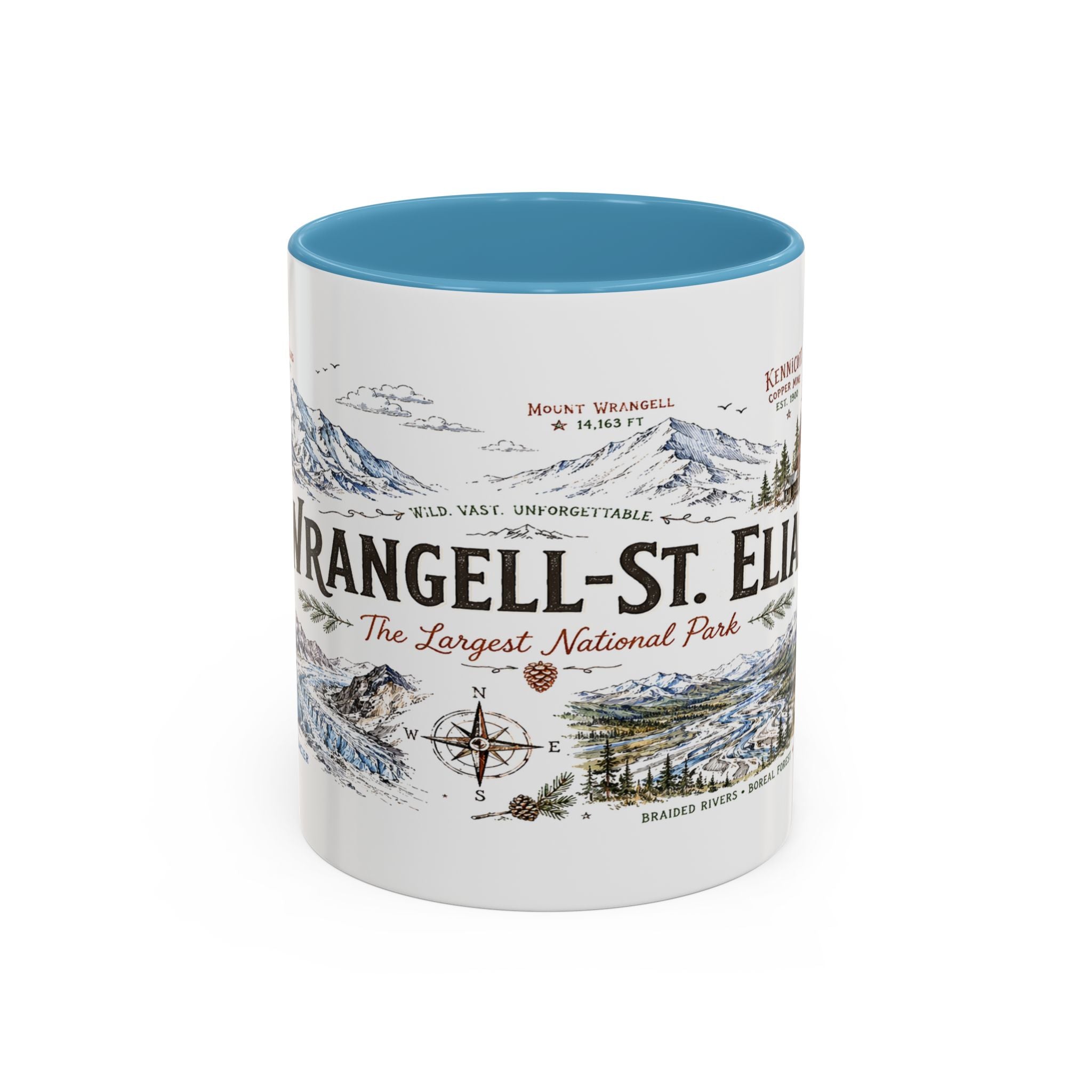 Wrangell-St. Elias National Park Coffee Mug | Alaska Wilderness Climbing Gift | Accent Color Ceramic 11oz 15oz