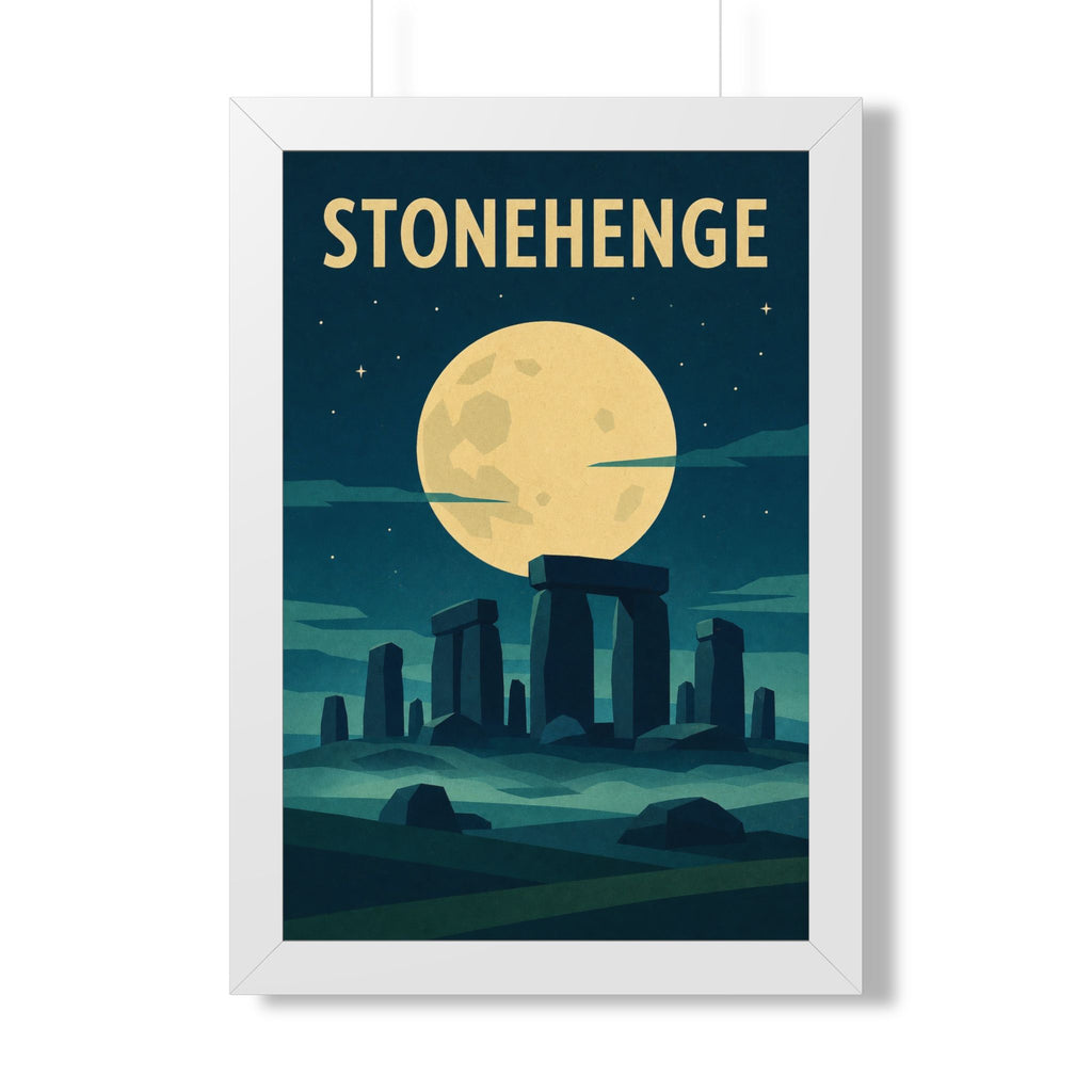 Stonehenge United Kingdom Framed Poster | Vintage Travel Wall Art | Black Walnut White Frame | 16x24 20x30