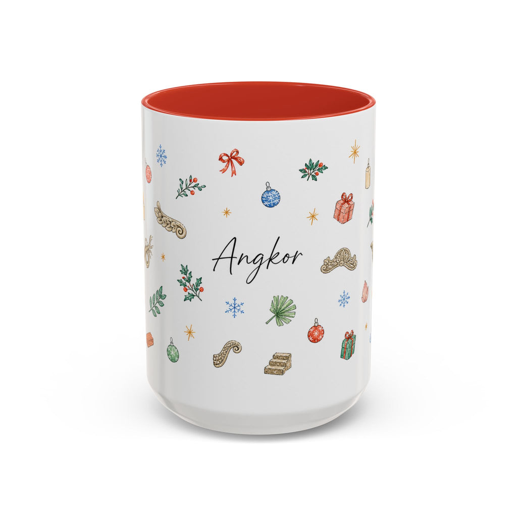 Angkor Christmas Mug | Watercolor Travel Souvenir | Holiday Gift | Accent Ceramic Coffee Cup 11oz 15oz