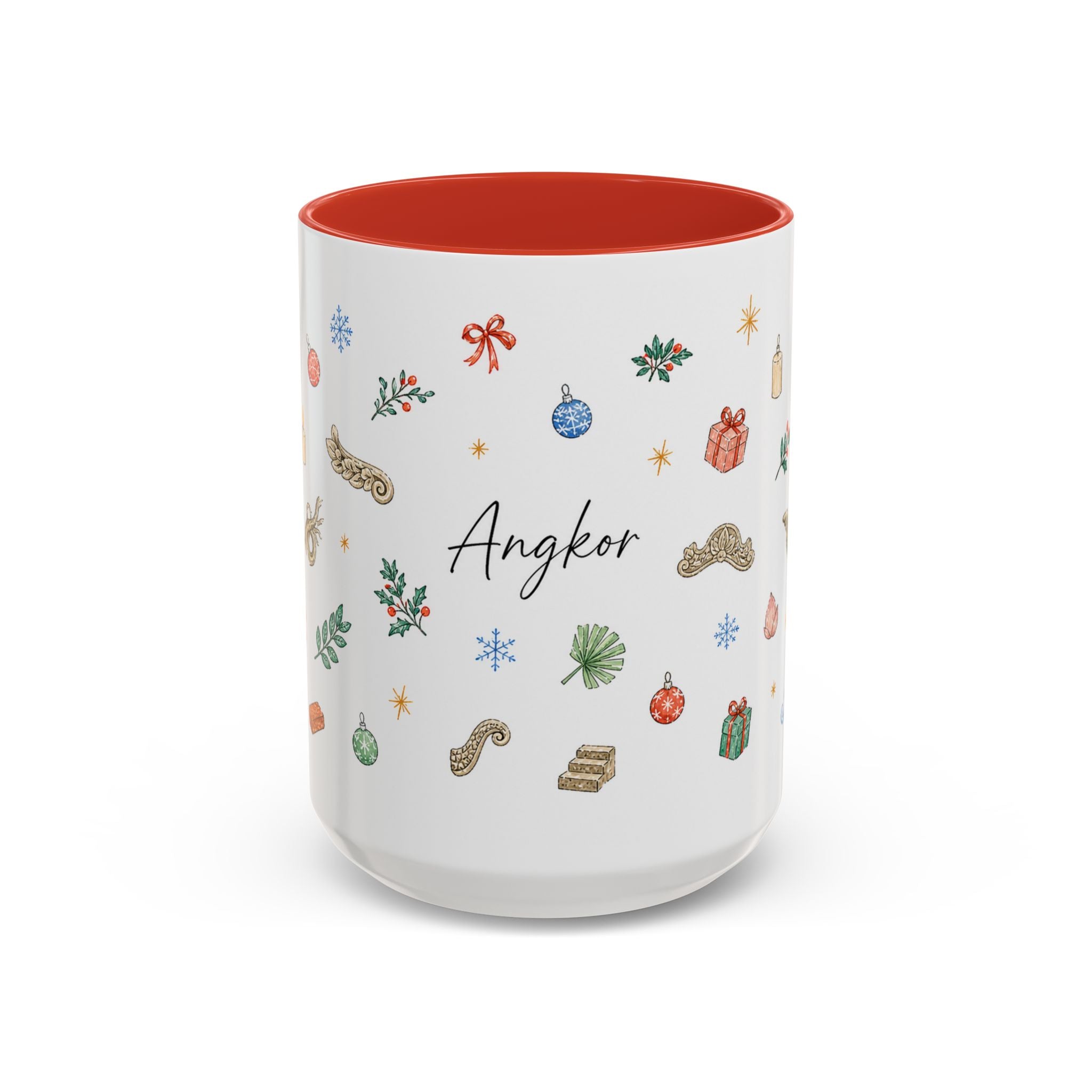Angkor Christmas Mug | Watercolor Travel Souvenir | Holiday Gift | Accent Ceramic Coffee Cup 11oz 15oz