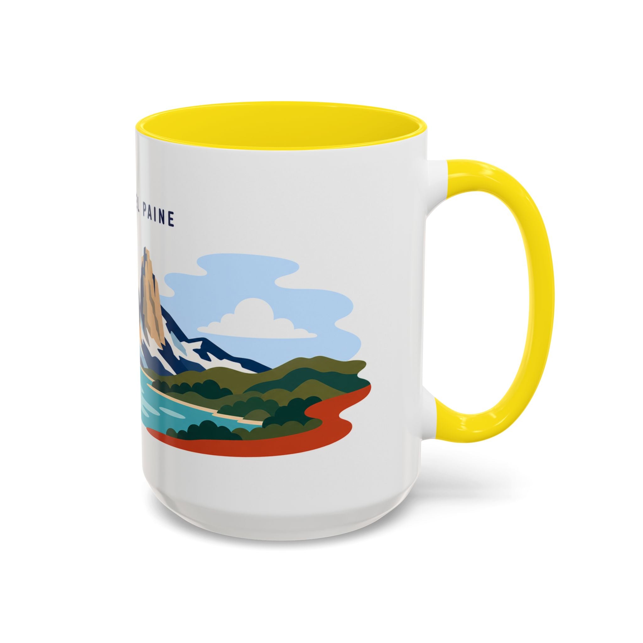 Torres del Paine Coffee Mug | Travel Destination Souvenir Gift | Accent Color Ceramic 11oz 15oz