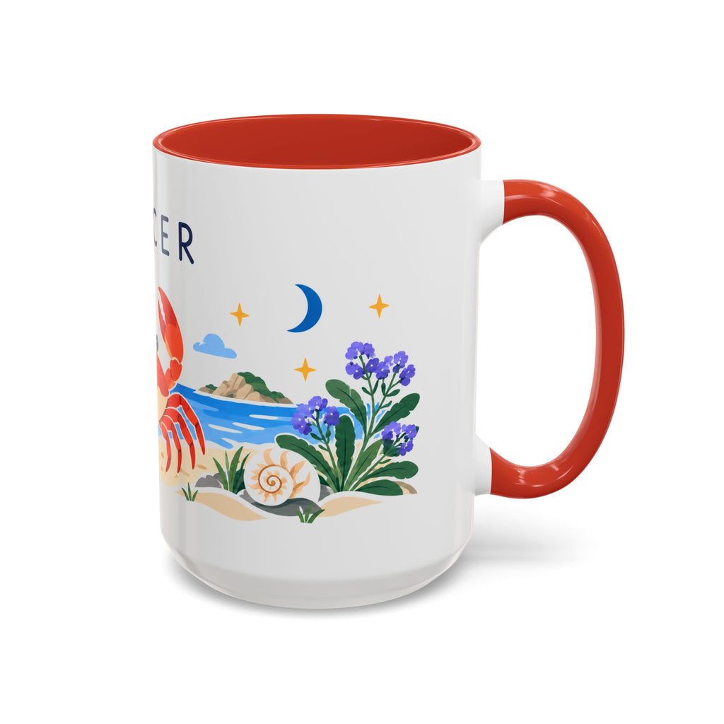 Cancer Zodiac Coffee Mug | Crab and Coastal Design | Astrology Birthday Gift | 11 oz 15 oz Ceramic Accent Mug