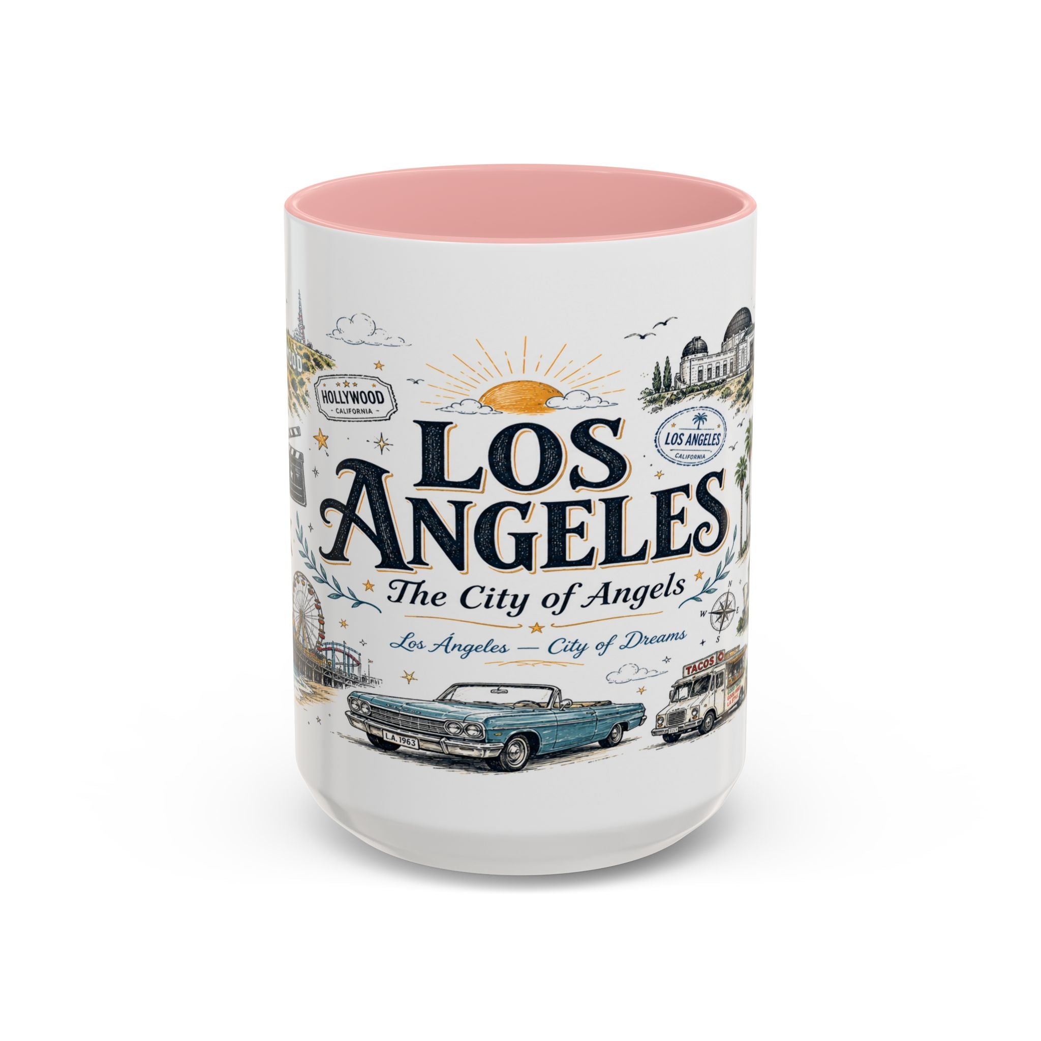 Los Angeles Coffee Mug | California Souvenir City Gift | Accent Color Ceramic 11oz 15oz