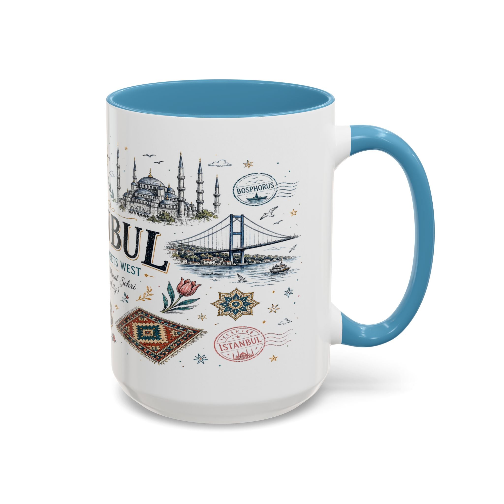 Istanbul Coffee Mug | Turkey Souvenir Travel Gift | Accent Color Ceramic 11oz 15oz