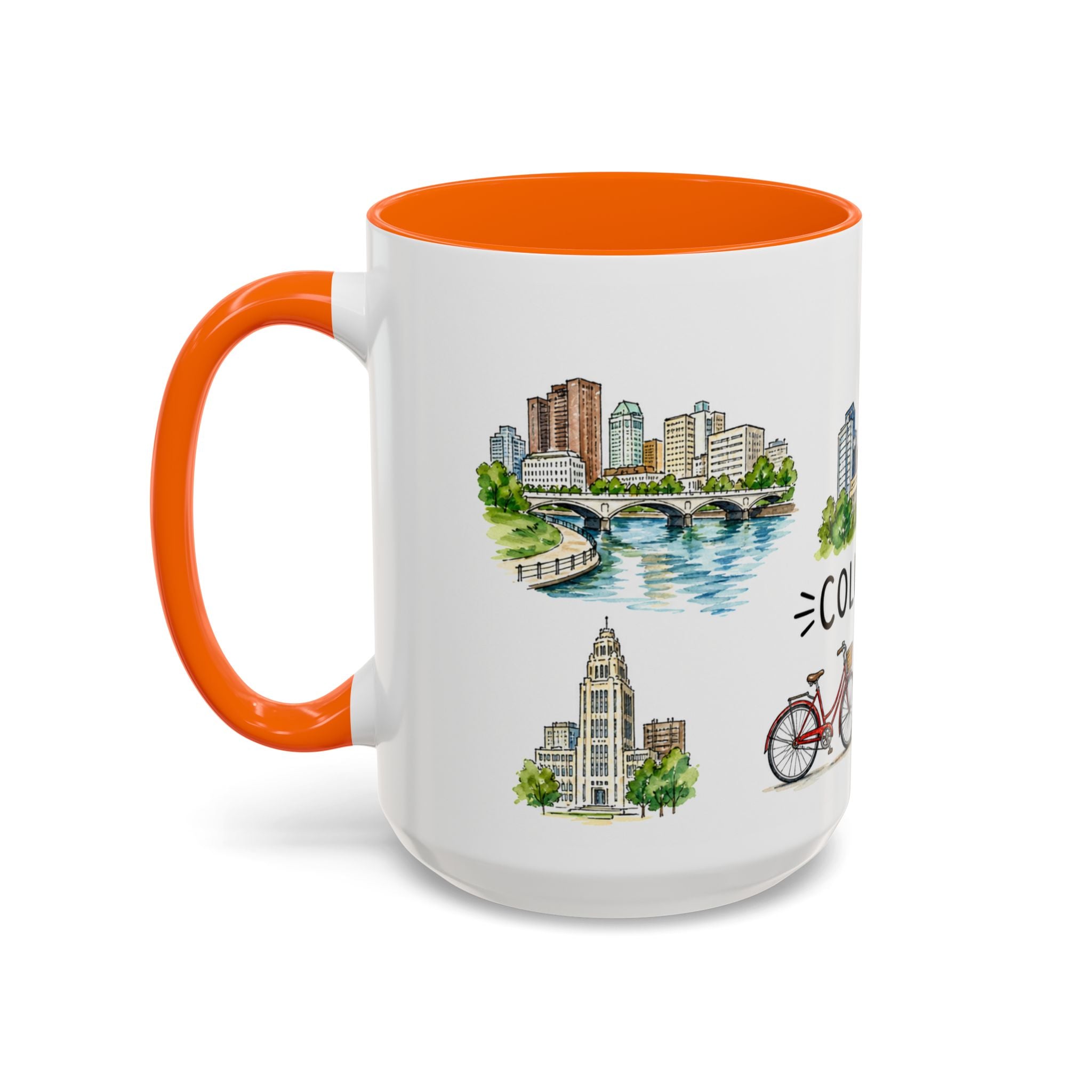 Columbus Illustrated Travel Mug | City Souvenir Accent Coffee Mug | 11oz 15oz Ceramic Cup
